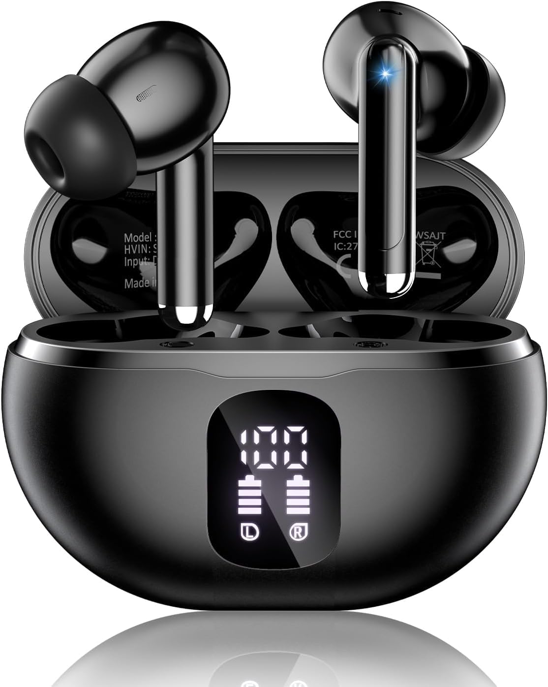 Wireless Earbuds, Bluetooth 5.4 Ear Buds Bass Stereo, Headphones with Noise Cancelling Mic, LED Display in Ear Earphones Clear C