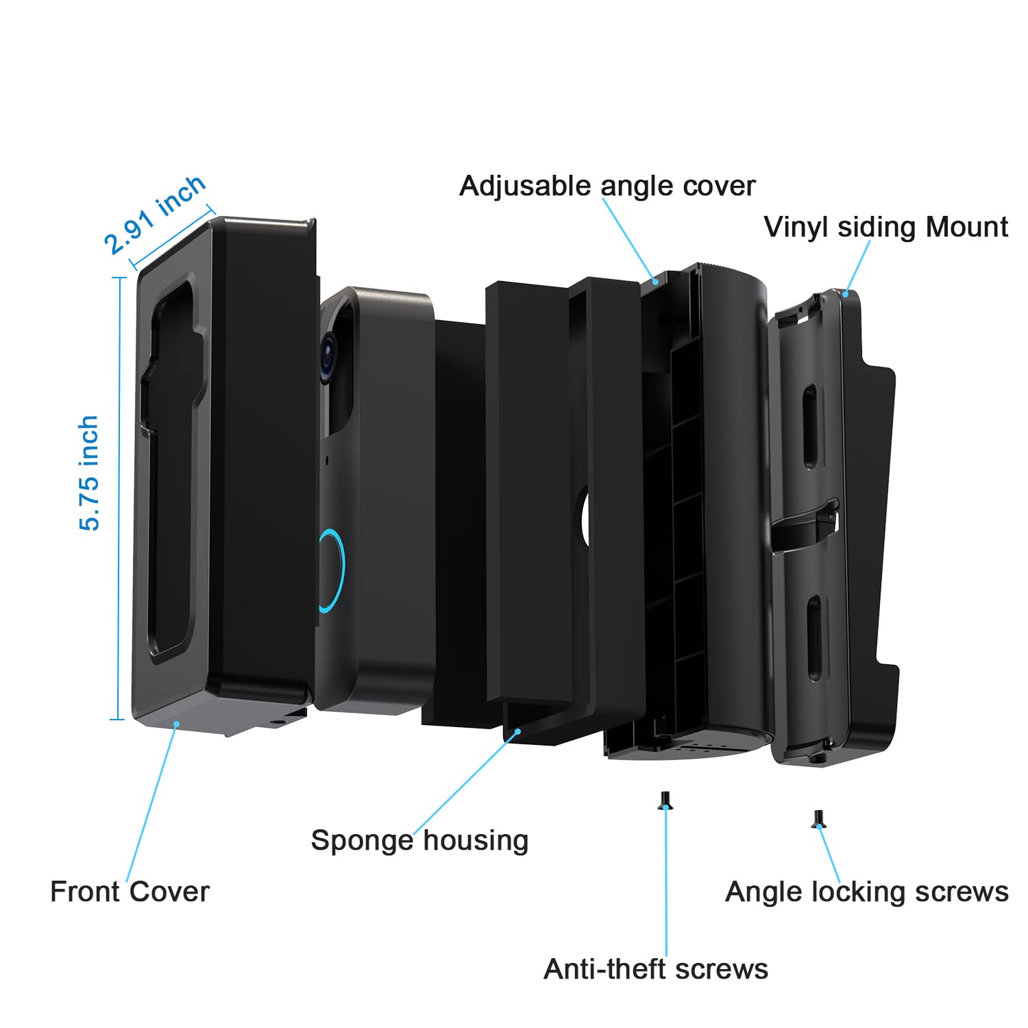 Vinyl Siding Mount Compatible With Blink Doorbell , Ajustable Angle 30 140 Degree (4'' Standard Vinyl Siding Only) Bracket, Acce