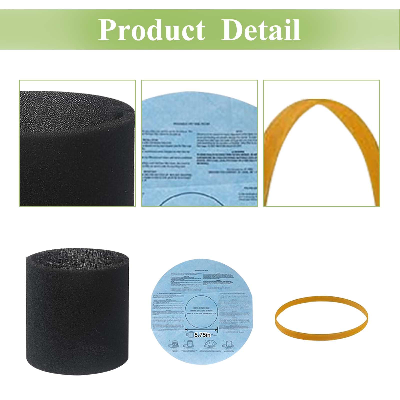 90585 Foam Sleeve Filter & 9010700 Reusable Dry Filter Discs & Retaining Band Compatible With Most Shop Vac, Vacmaster & Genie S