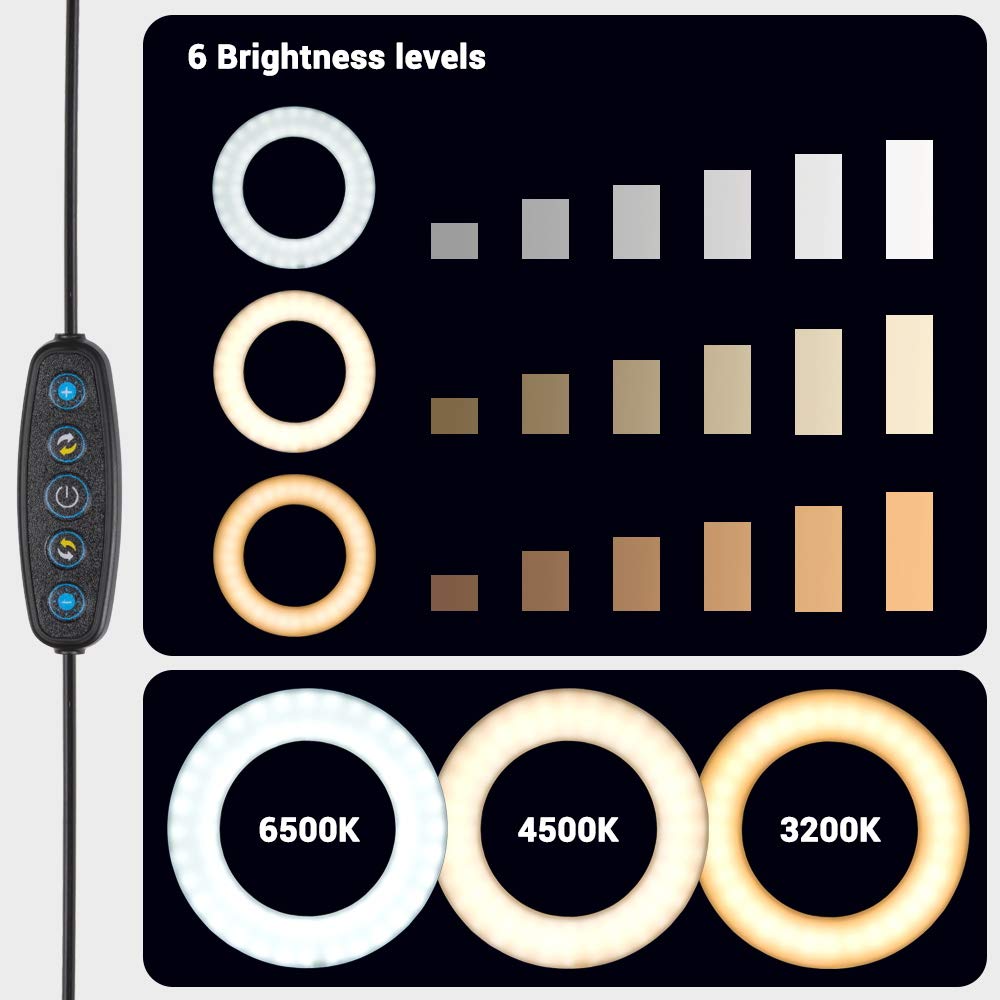 Aw 7'' Dual Led Ring Light Dimmable With Tripod Stand Mirror Phone Holder 3200 6500K 6 Brightness Level & 3 Light Modes For Tikt