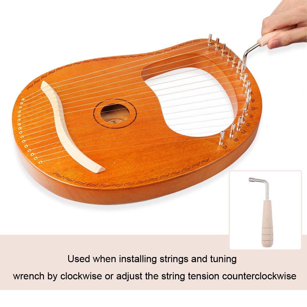 Mr.Power Lyre Harp Ancient Greece Style 16 Metal Strings Lyre With Tuning Wrench Extra String Set And Gig Bag (16 String, Natural Wood)