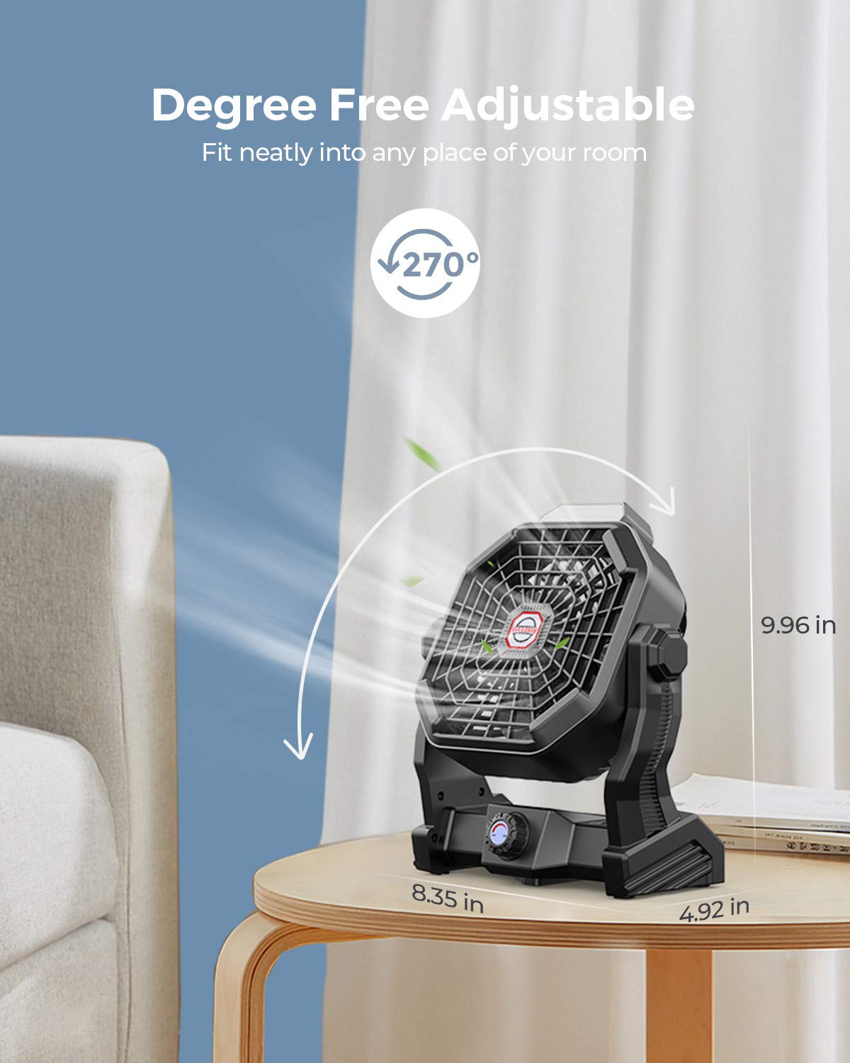 Camping Fan With Led Lantern, 10400 Mah 9 Inch Rechargeable Battery Powered Fan With 270Head Rotation, Stepless Speed And Quiet