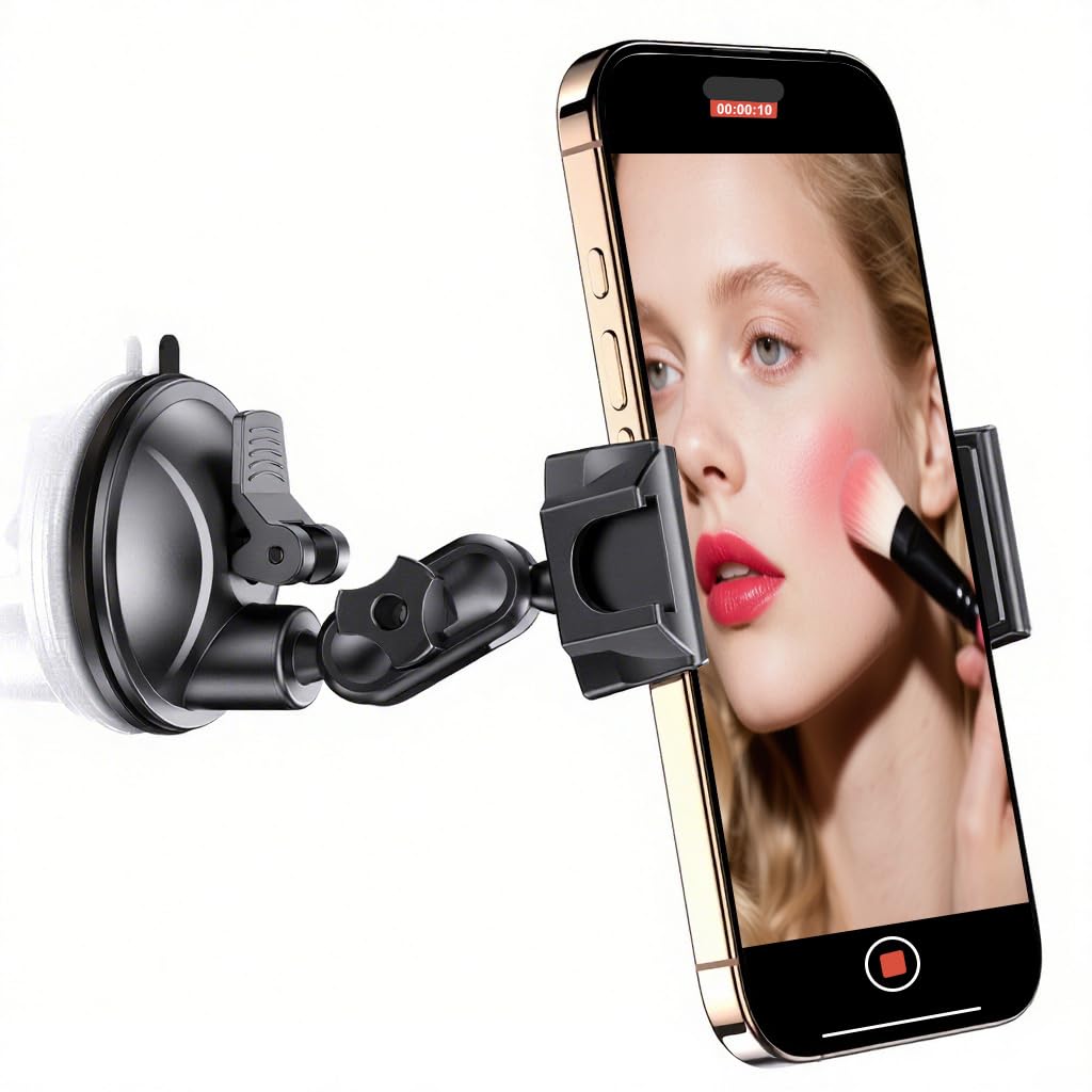 MAGJIEYX Suction Phone Holder for Mirror-Phone Stand for Content Creator with Light Slot, Ideal Mount for TikTok INS, Makeup/Kit