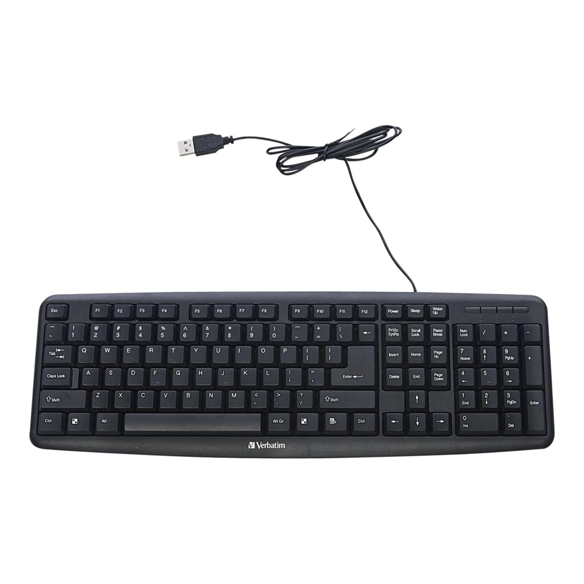 Verbatim Slimline Wired Keyboard Usb Plug And Play Numeric Keypad Adjustable Tilt Legs Corded Full Size Computer Keyboard Compat