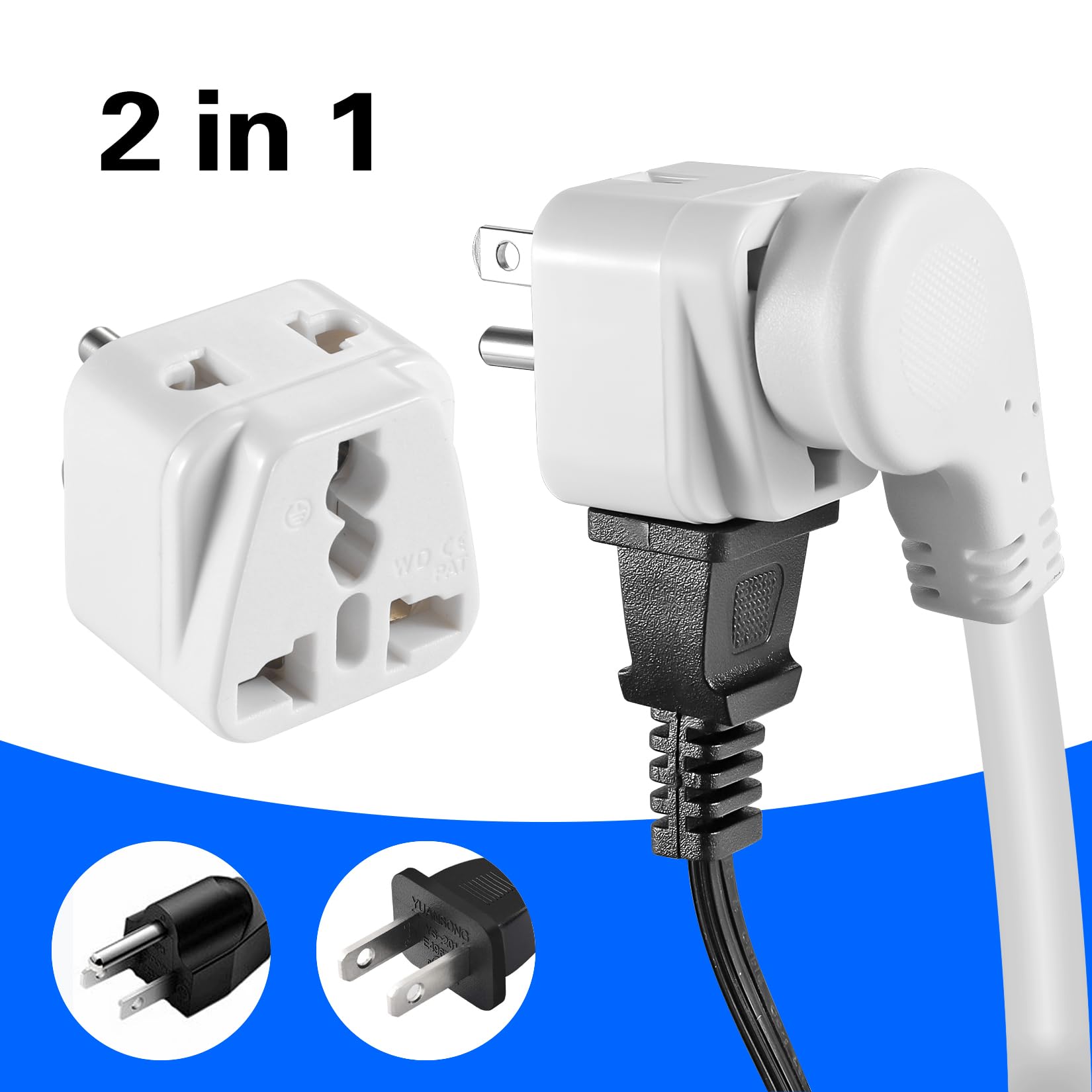 3 Pack Us Travel Plug Adapter, Eu/Uk/Au/In/Cn/Jp/Asia/Italy/Brazil To Usa (Type B), 3 Prong Grounded Usa Wall Plug Wall Outlet P