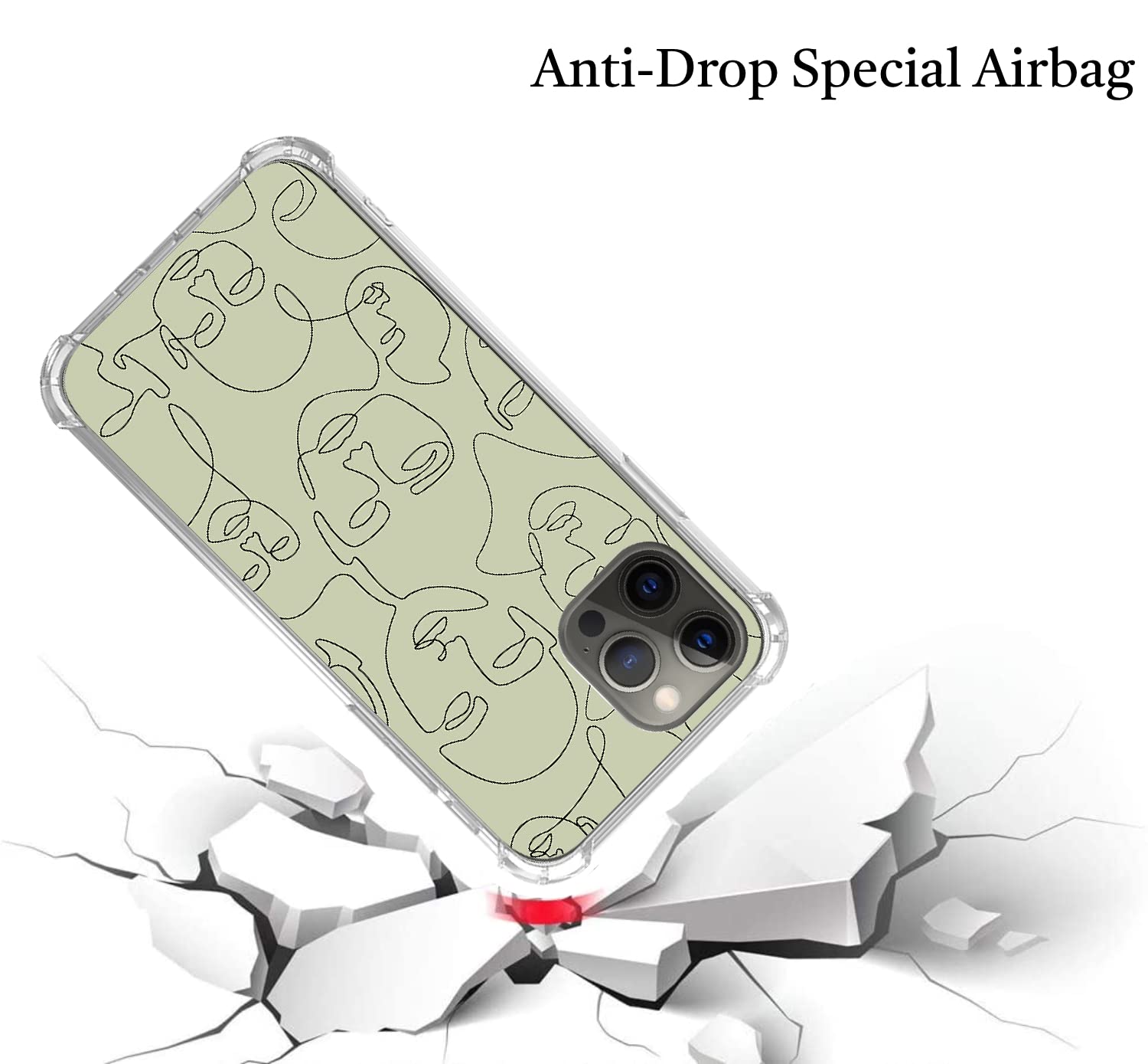 WidofvSpky iPhone 12/12 Pro One Line Art Face Green Soft TPU Phone Case