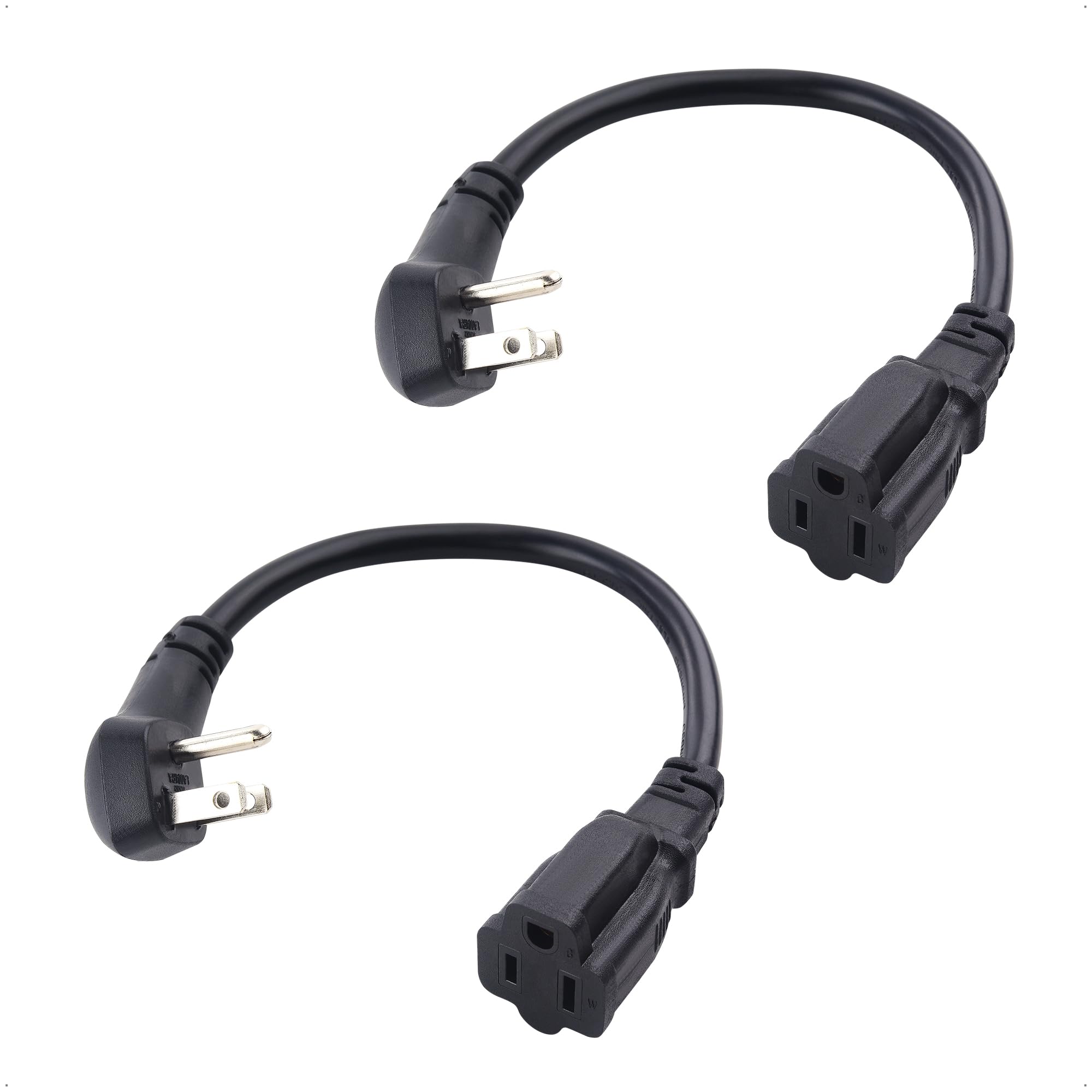 Cable Matters 2 Pack 14Awg 15A Heavy Duty Short Power Extension Cord 1 Ft With Low Profile Plug In Black, Etl Listed (Low Profil