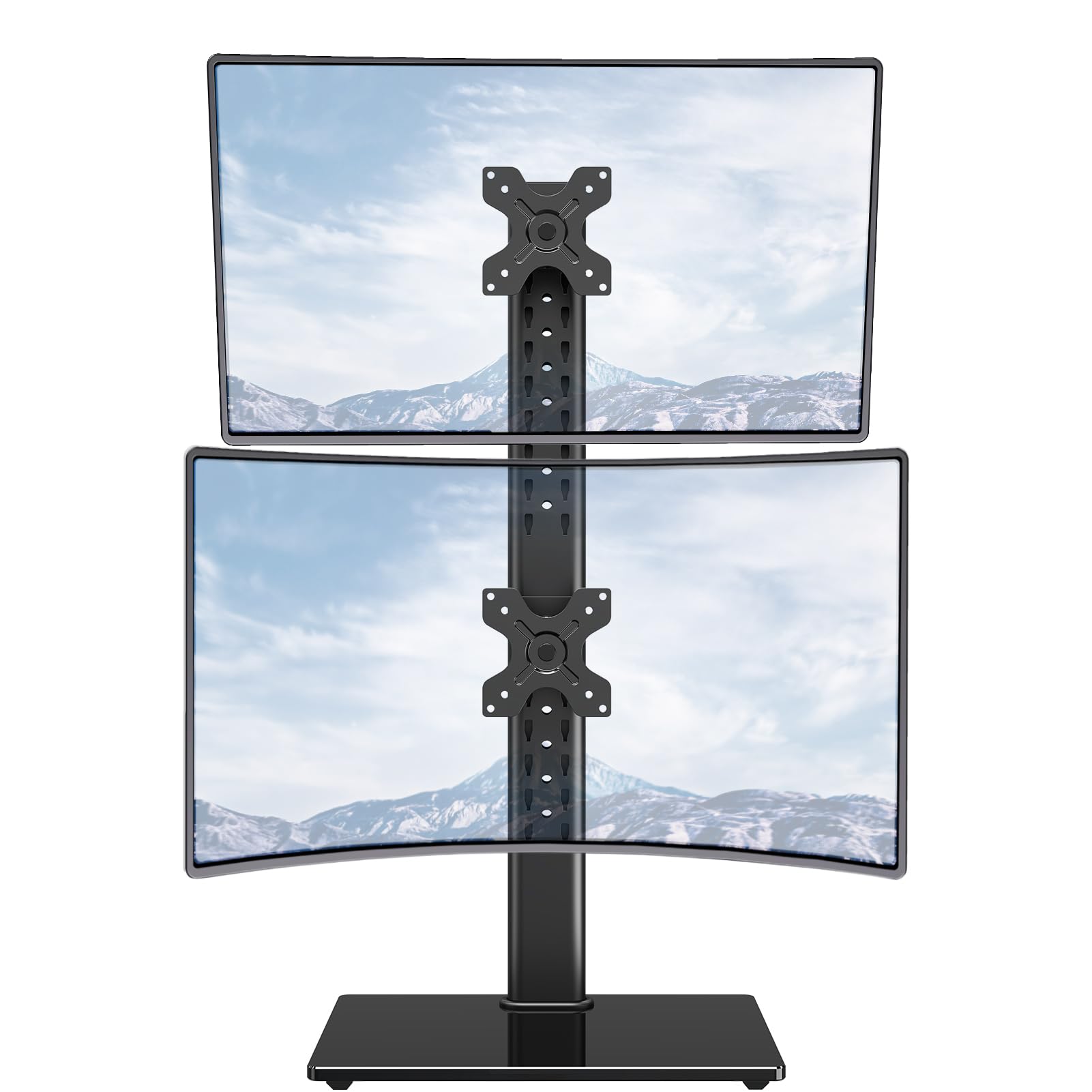 Mountup Vertical Dual Monitor Stand, Stack Two Screens Up To 32 Inches,17.6 Lbs, Free Standing Monitor Desk Mount, Monitor Riser