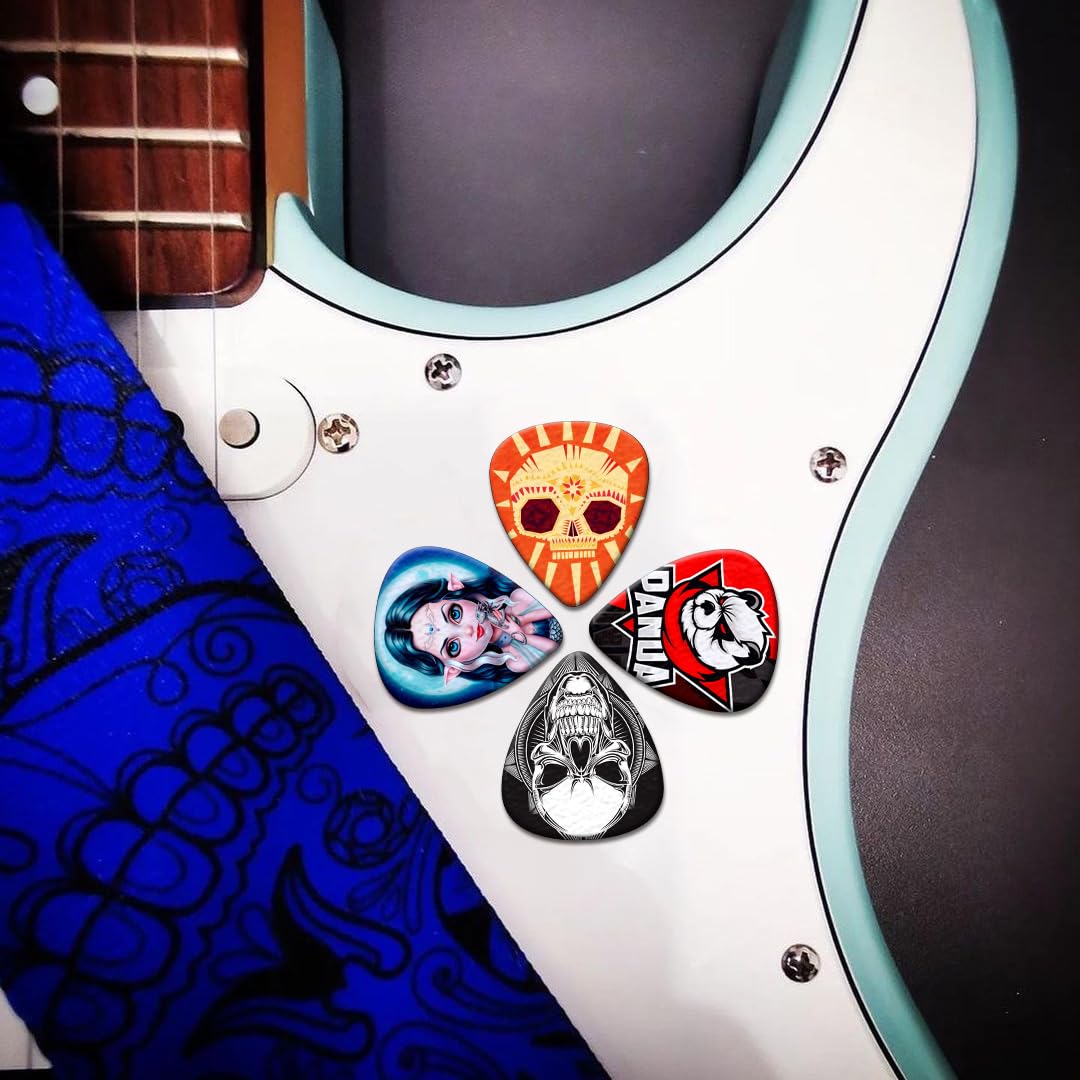 Guitar Picks 24 Pack Thin, Medium, Heavy 0.46 0.71 0.96 1.2Mm Bass Guitar Pick With Tin Box,Guitar Picks For Acoustic Guitar,Ele