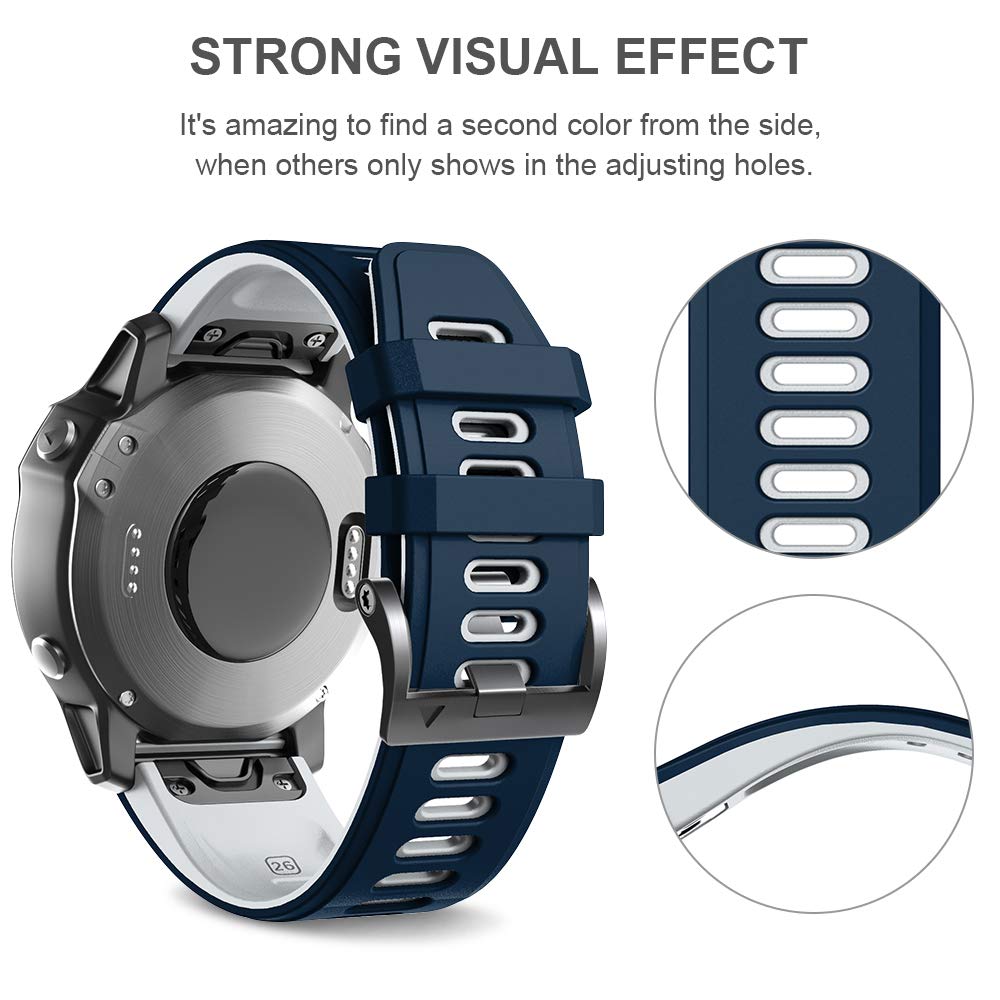 Ancool Fenix 6X Pro Watch Band/Fenix 5X Watch Band/Fenix 7X Watch Band 26Mm Silicone Watch Band For Fenix 6X/5X Plus/7X(Dark Blu