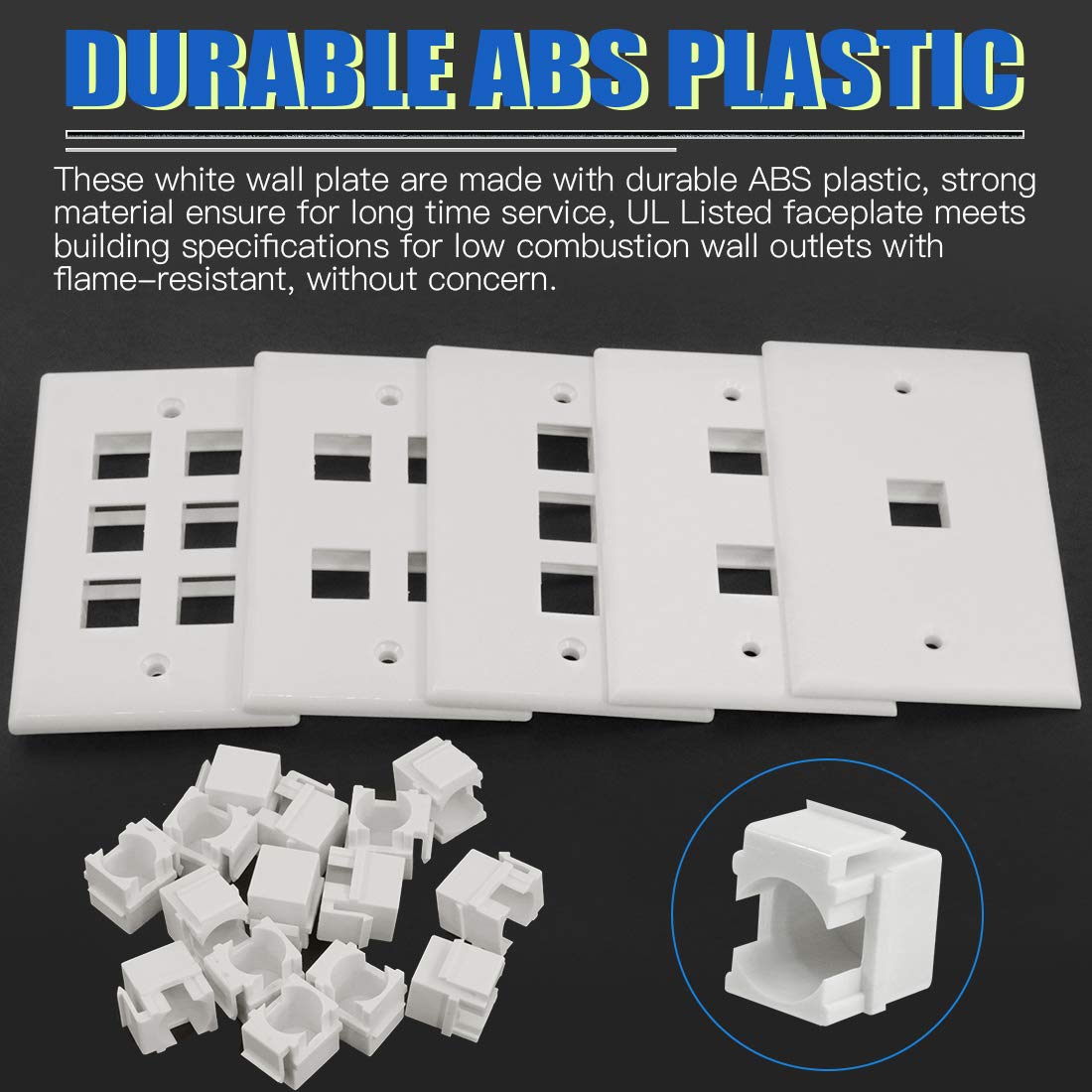 Glarks 30 Pack 1/2/3/4/6 Port White Keystone Wall Plate With Screw And 30Pcs Standard Size Keystone Jack Insert