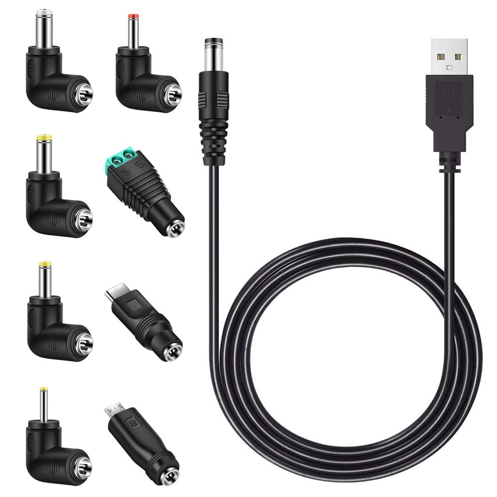 Merom Universal 5V Dc Power Cable, Usb To Dc 5.5X2.1Mm Charging Cord Plug With 8 Connector Tips(5.5X2.5, 4.8X1.7, 4.0X1.7, 3.5X1.35, 2.5X0.7, Micro Usb, Type C)