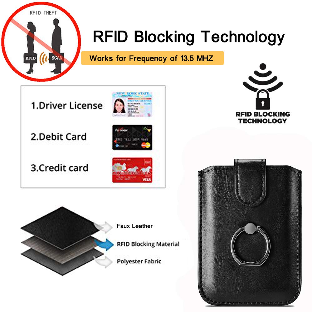 Biajiya Phone Card Holder Rfid Leather Wallet Credit Adhesive Cell Case Stick On Card Holder For Women And Men Back Of Phone For