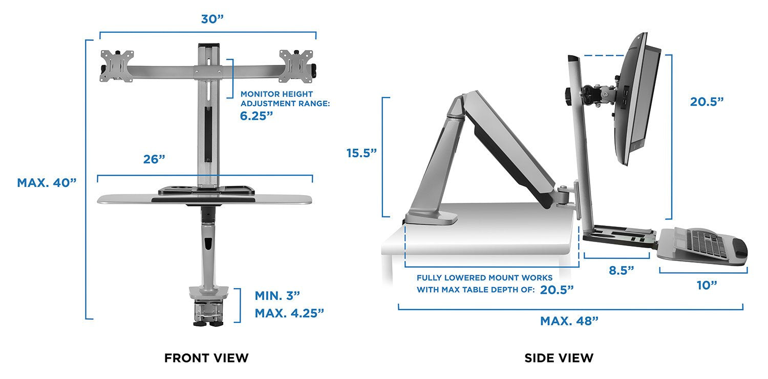 Mount It! Stand Up Workstation with Dual Monitor Mount   Standing Desk Converter with Height Adjustable Keyboard & Counterbalance Monitor Arm