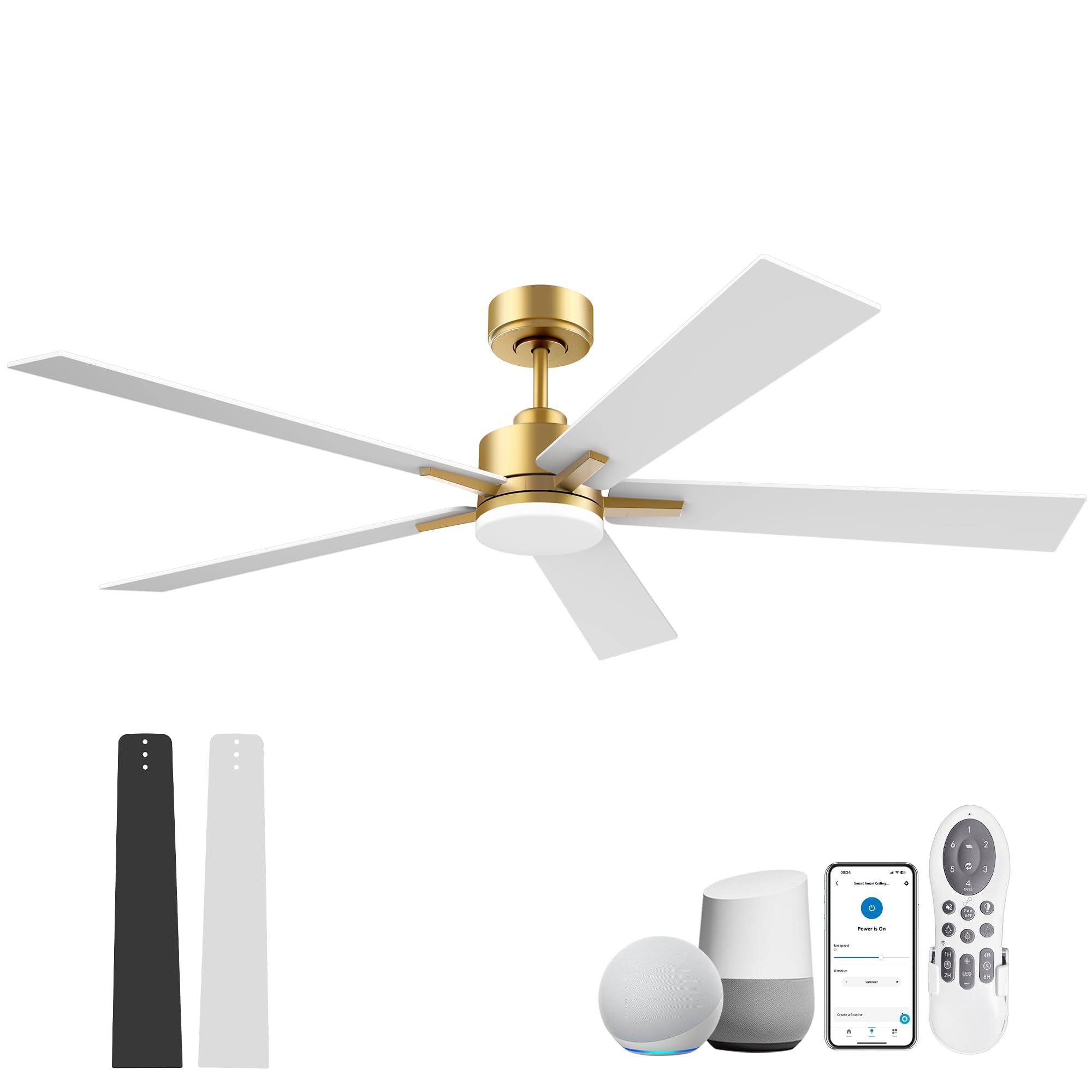 60'' Smart Ceiling Fan With Lights Remote,Control Via Alexa Google Voice App Wifi,Quiet Dc Motor,Dimmable,Outdoor Indoor Modern
