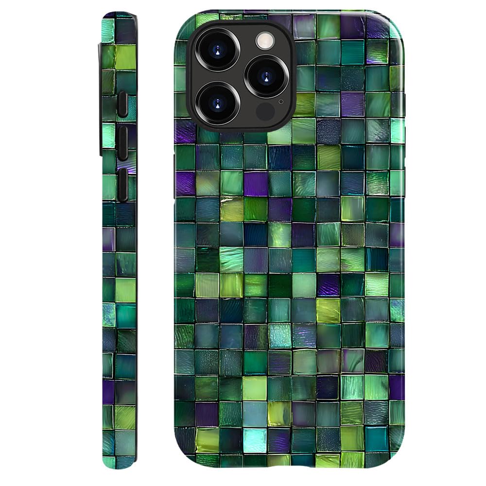DAIZAG Case Compatible with iPhone 16 Pro,Glossy Durable Shock Protection Cover for Girl Women,Mosaic Glass Checkered Style
