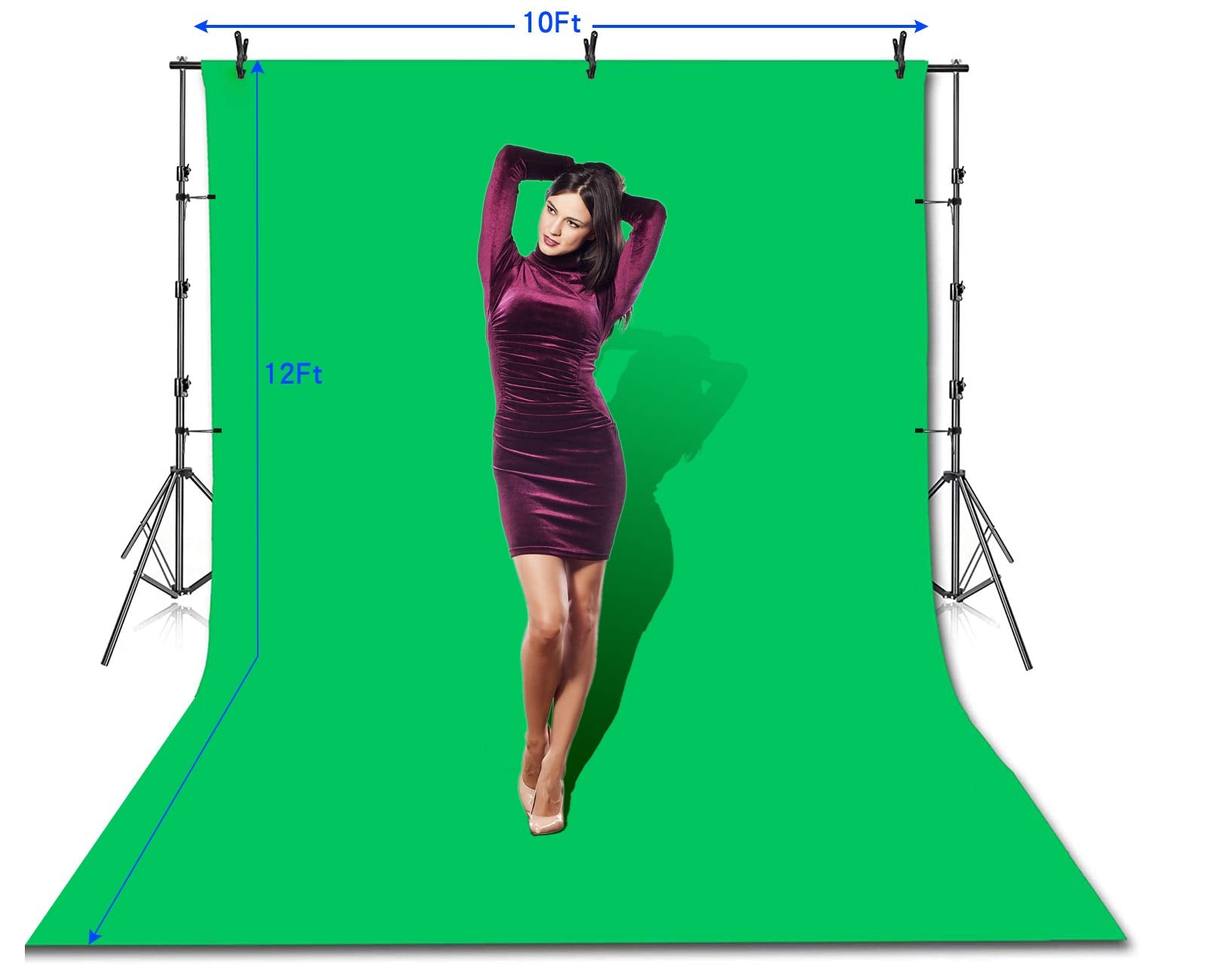 Slow Dolphin Photo Video Studio 10 X12Ft 100% Cotton Muslin Chromakey Green Screen Backdrop With 10 X 10Ft Stand Photography Background Support System Kit Clamp, Carry Bag