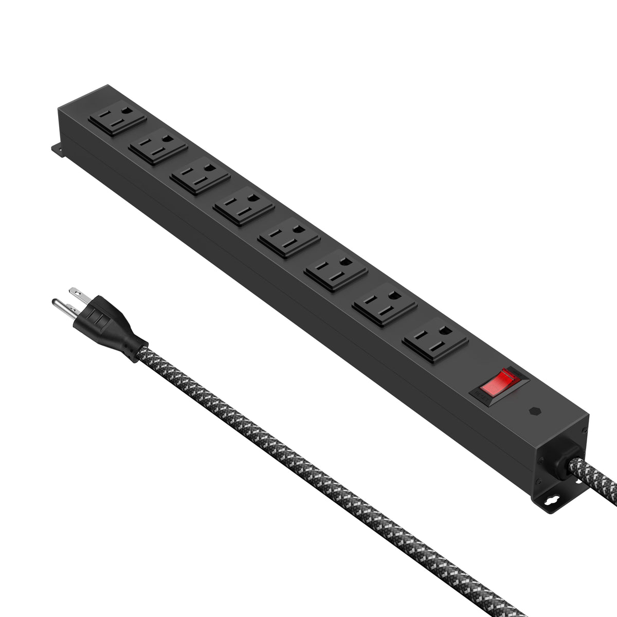 Metal 8 Outlet Mountable Power Strip With Switch,Wide Spaced Heavy Duty Wall Mount Power Strip Surge Protector 1200J,6Ft 14Awg B