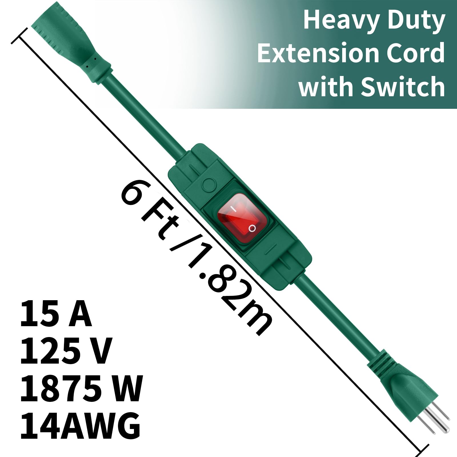 Outdoor Waterproof Extension Cord With Switch   3 Prong, On/Off Switch With Sjtw Extension Cord, Heavy Duty, 125V/250V (6 Ft, Gr