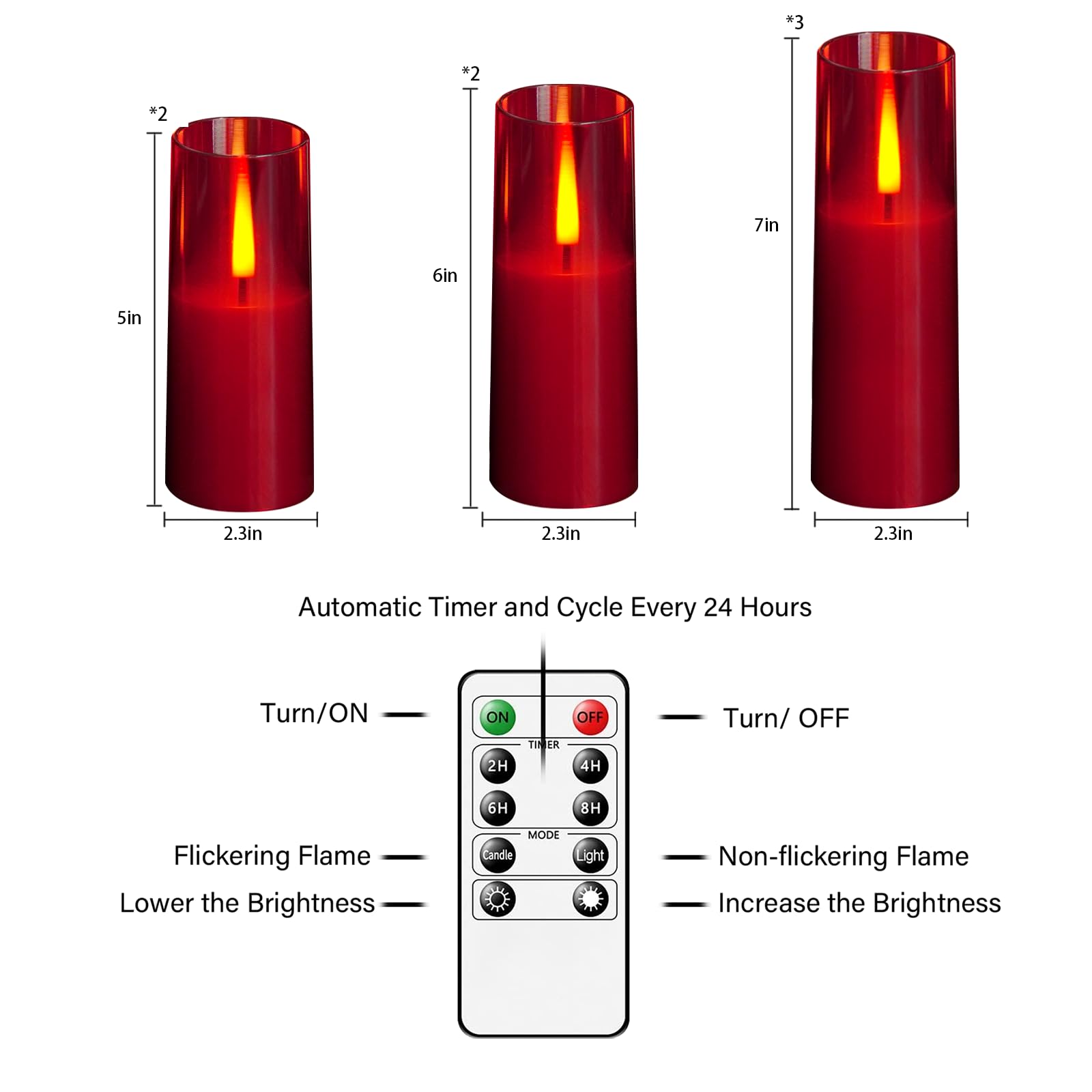 Nimiko Flickering Flameless Led Candles 7Pcs, Realistic Dancing Flame With Remote & Timer, Acrylic Electric Pillar Candles For F