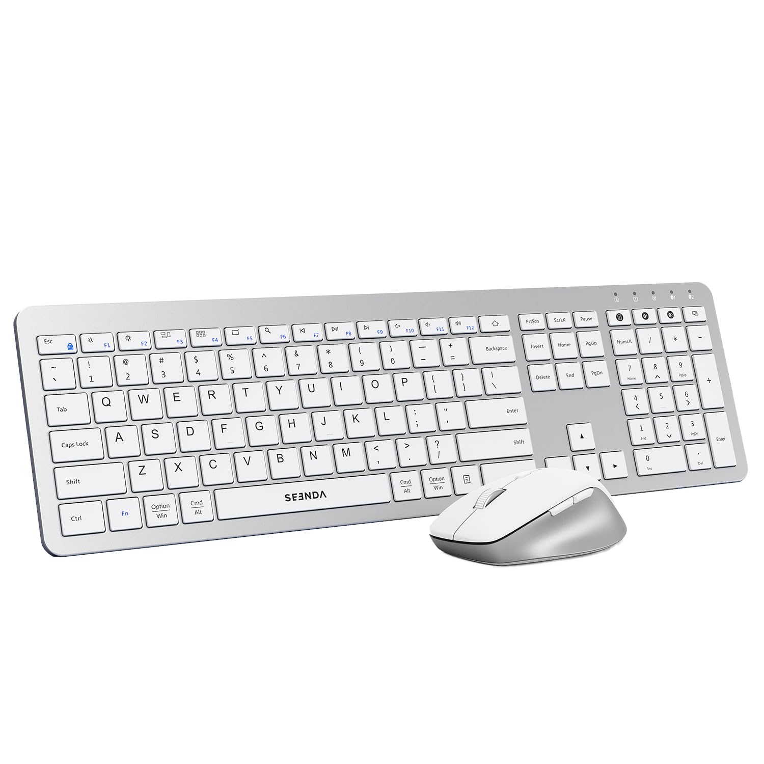 seenda Bluetooth Wireless Keyboard Mouse Combo, Slim, Silver and White
