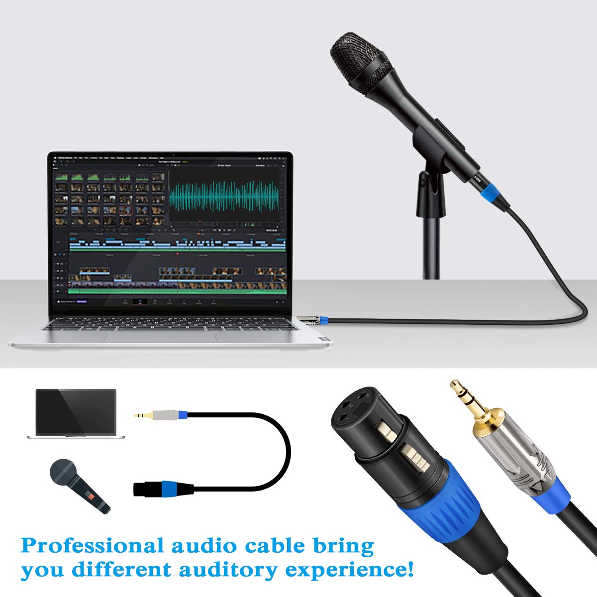 Jolgoo Xlr Female To 3.5Mm Cable, Unbalanced Xlr Female To 1/8'' Stereo Plug Microphone Cable, 3.5Mm To Xlr Cable For Iphone, Ip