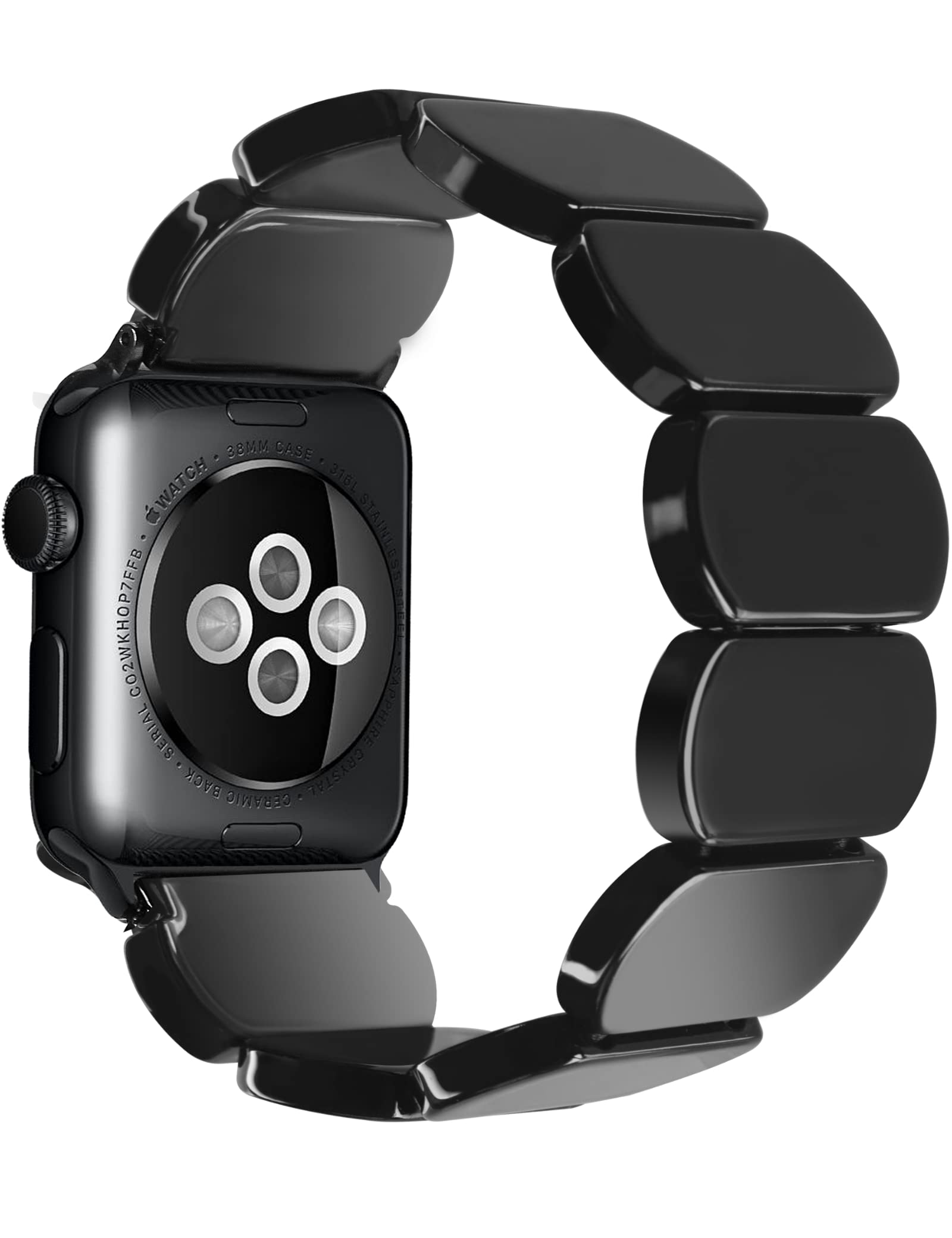 Heesch Resin Black Watch Band For Apple Watch Series 7 45Mm Band Stretchy Women Watch Strap For Apple Watch Se,3,6 42Mm/44Mm Iwa