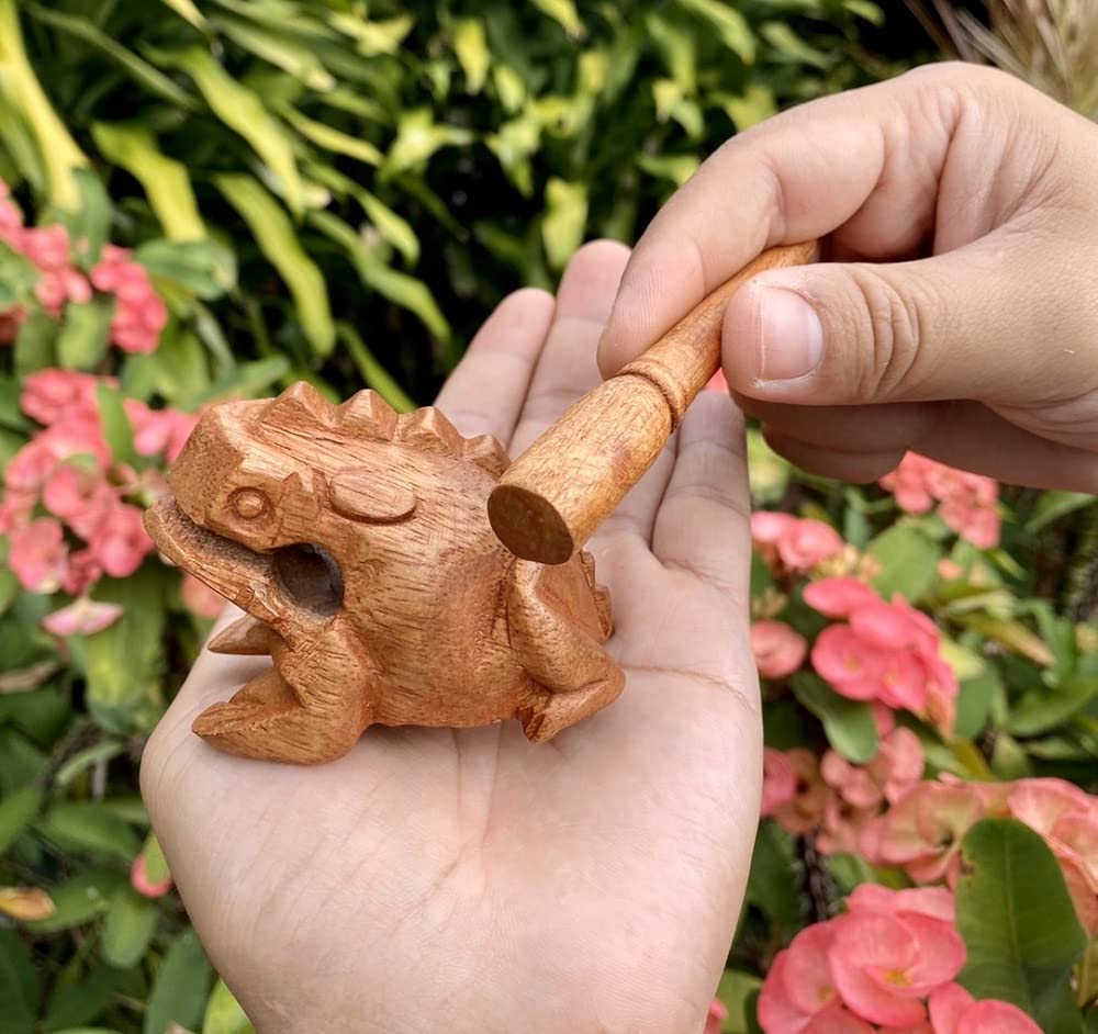 Brown Wooden Frog Percussion Set   4'', 3, 2.25 Inch Frogs, Musical Home Decor