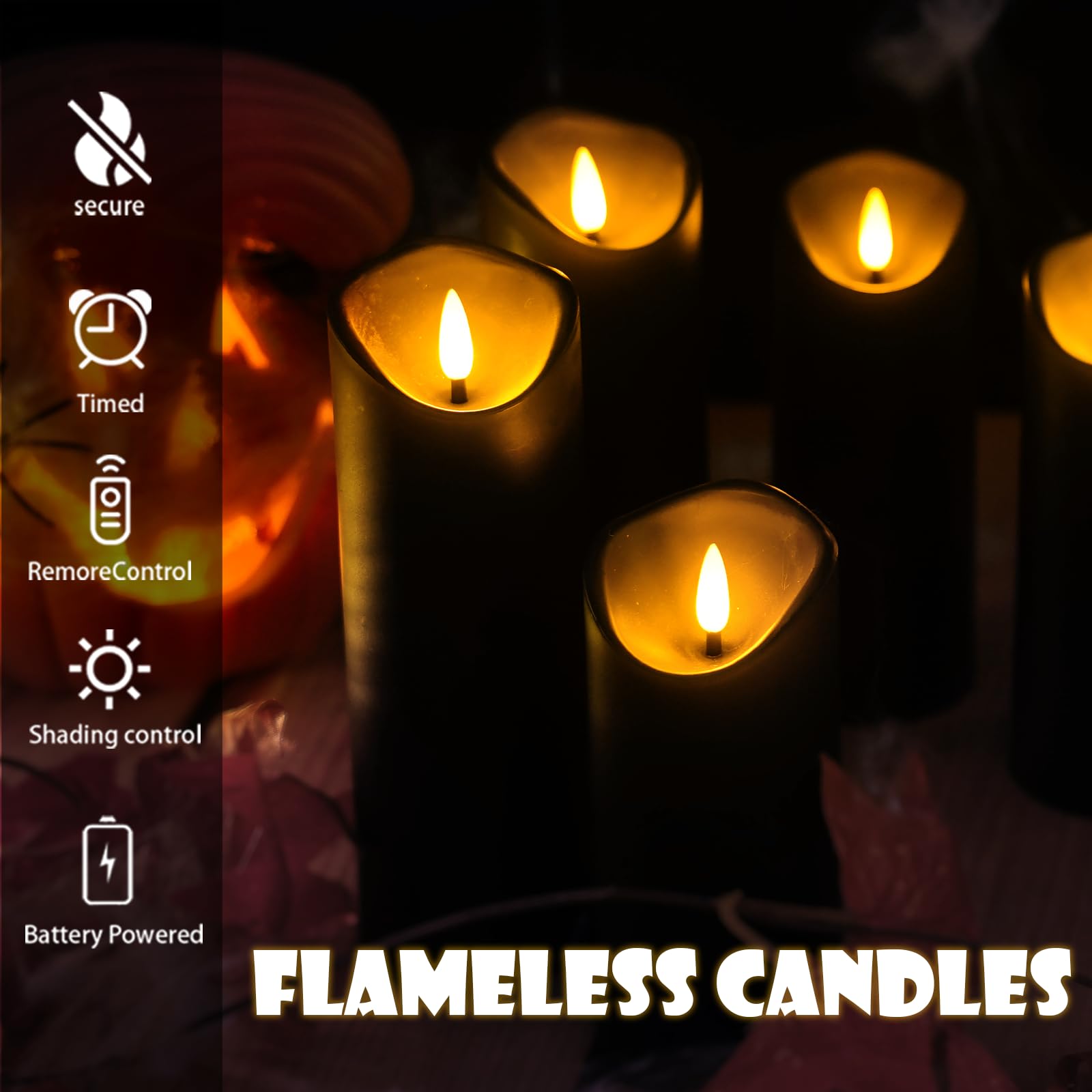 Mumchasi Black Flameless Candles, Battery Operated Candles With Remote Timer, 5 Pcs Flickering Black Led Candles, Electric Pilla