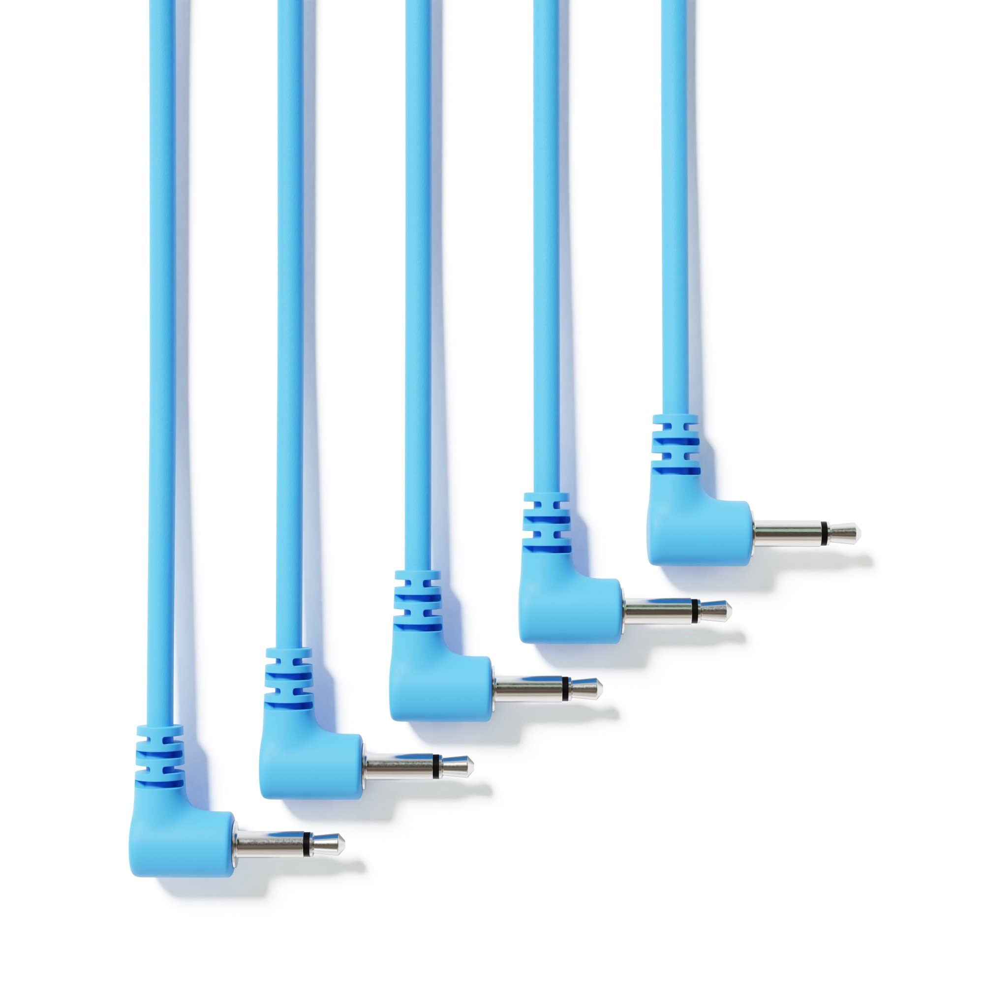 ExcelValley - 5-Pack - Right Angle Mono Modular Patch Cables - 3.5mm 1/8 Eurorack Synthesizer [Blue | 15 cm - 5.91]