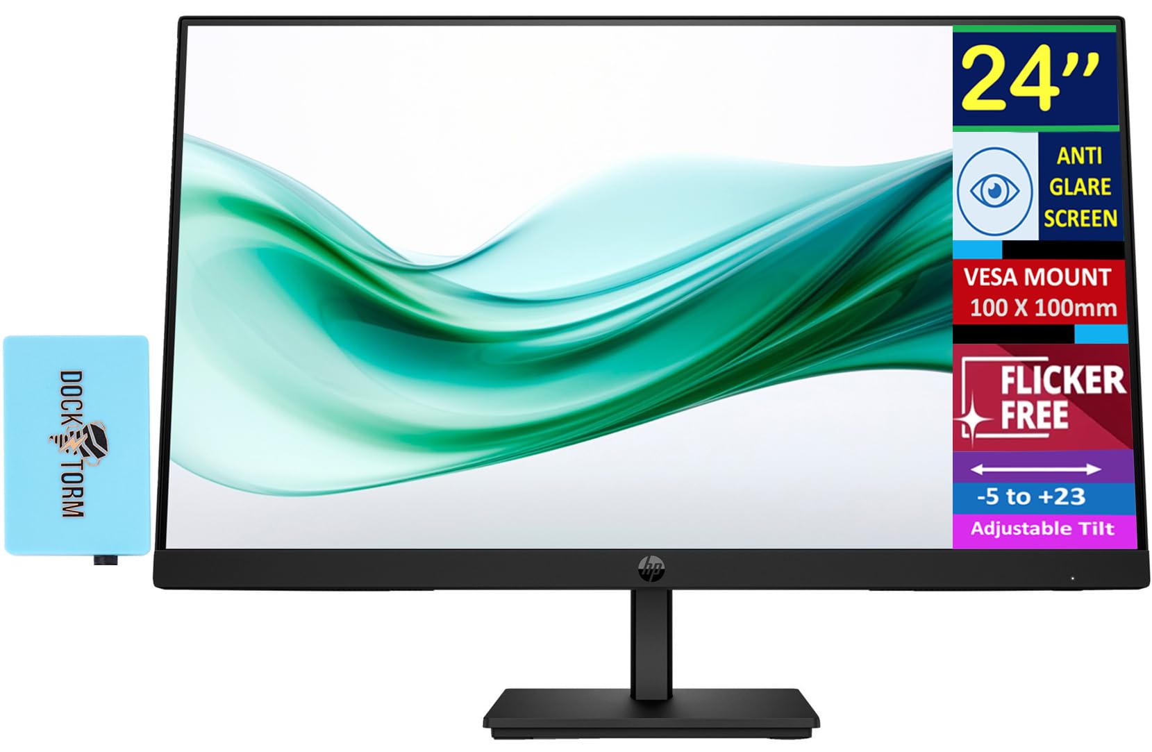 Hp 24'' Fhd Va Monitor With 5 Ms Response Time, Anti-Glare, Flicker Free, Vesa Mount (100X100Mm), Hdmi, Vga & Dockztorm Usb Port