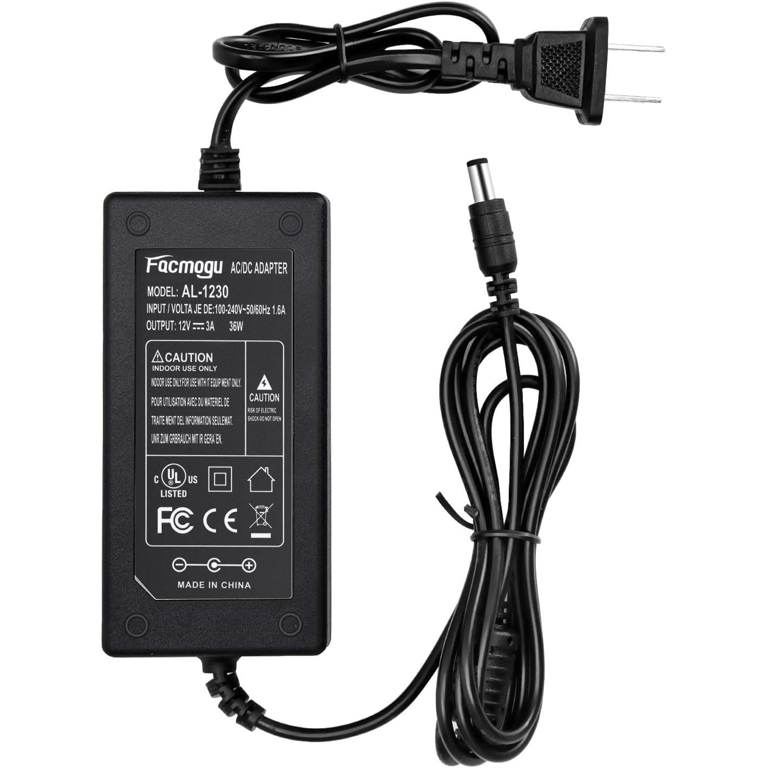 Facmogu Dc 12V 3A Power Adapter, 100 240V Ac To Dc 12V 3A 36W Power Suppy With Barrel Connector 5.5X2.5Mm & 5.5X2.1Mm, 12 Volt 3