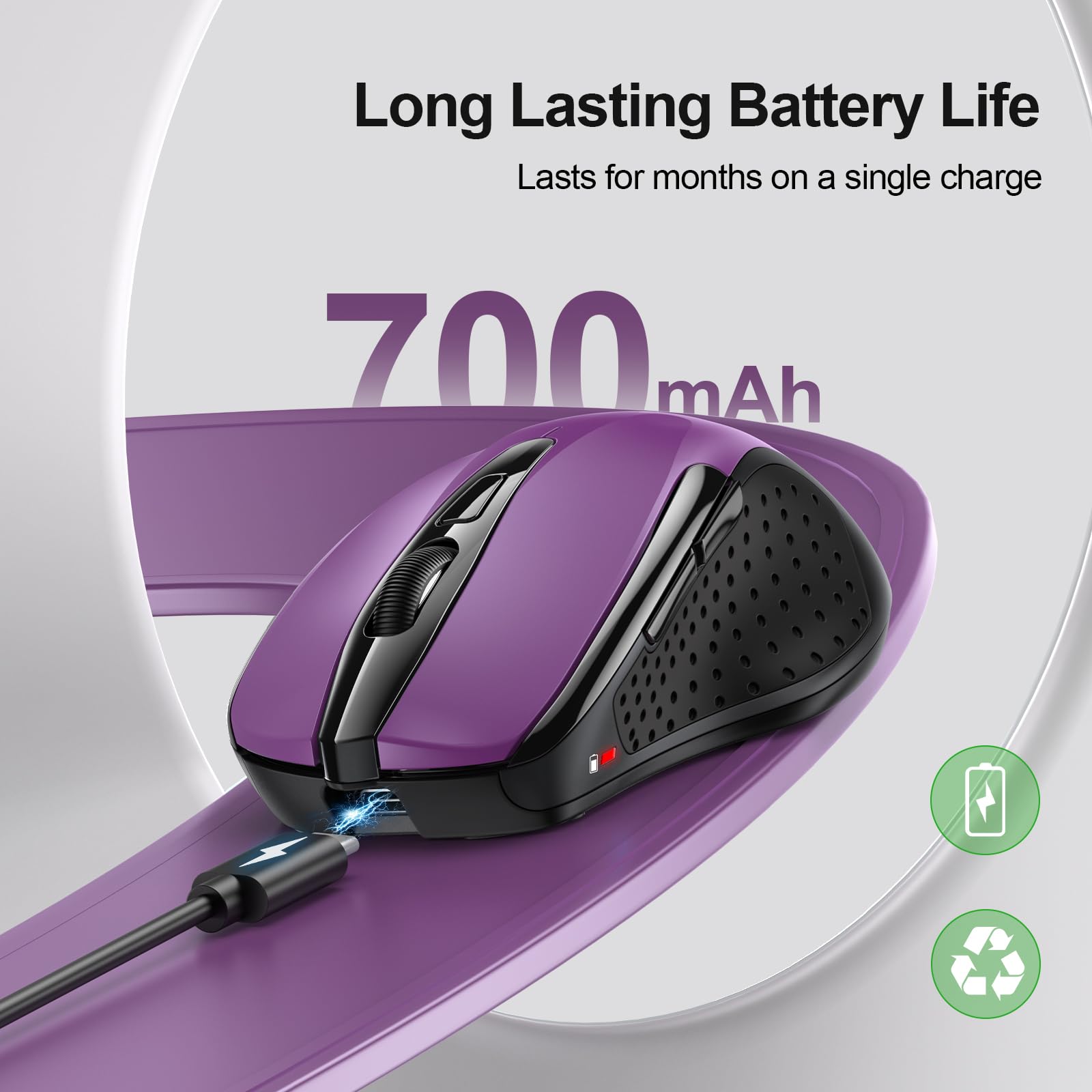 Tecknet Wireless Mouse (Bt5.0/3.0 & 2.4G) Rechargeable 4800 Dpi Silent Mouse 8 Buttons Bluetooth Mouse, Usb A Mouse Wide Compati