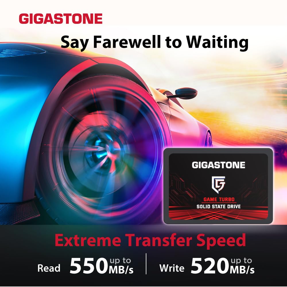 Gigastone SATA SSD 512GB (2 Pack) 2.5 inch SSD 550MB/s Upgrade Laptop PC Memory and Storage PS4 HDD Replacement 2.5' Internal Solid State Hard Drives SATA III SLC Cache 3D NAND Game Turbo Performance