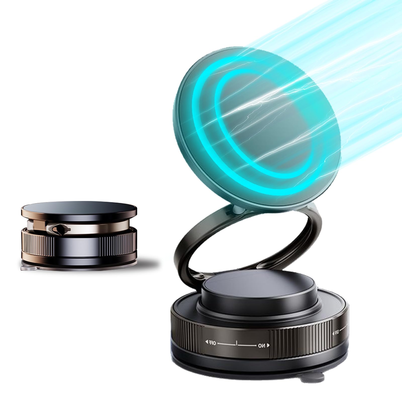 Longquan Upgraded 360 Vacuum Magnetic Car Phone Holder, Strong Suction Cup Phone Mount [89+Lbs Suction & 2600Gf Magnetic], Folda