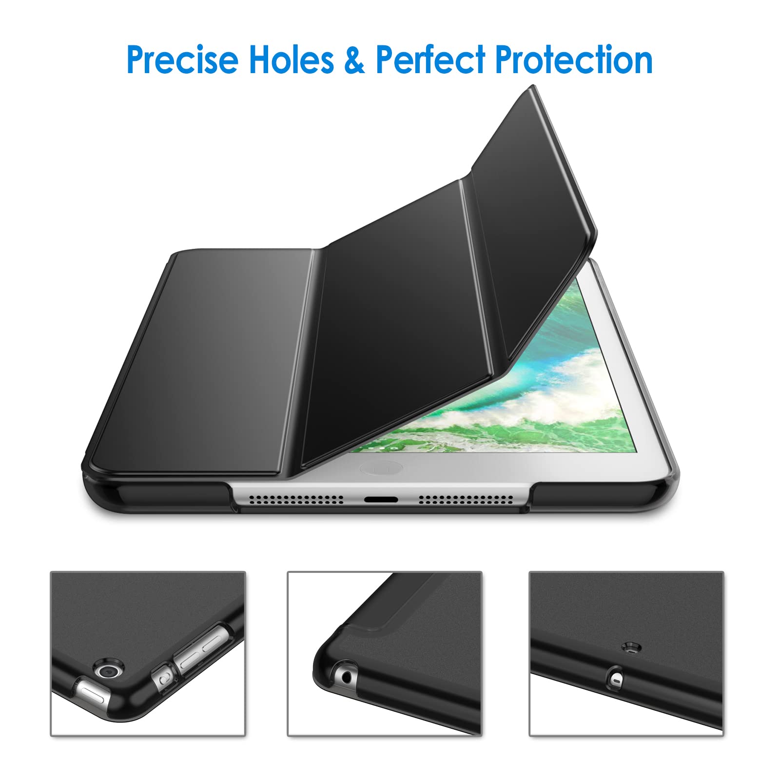 Jetech Case For Ipad Mini 1 2 3 (Not For Ipad Mini 4), Smart Cover With Auto Sleep/Wake (Black)