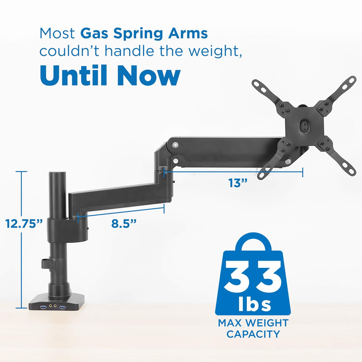 Mount It! Ultrawide Monitor Arm, Heavy Duty 34 Inch Monitor Desk Mount for Screens up to 35 Inch and 33 Lbs, Vesa 100x100 Compatible, Height Adjustable Gas Spring Arm with 2 USB 3.0 and Audio Ports