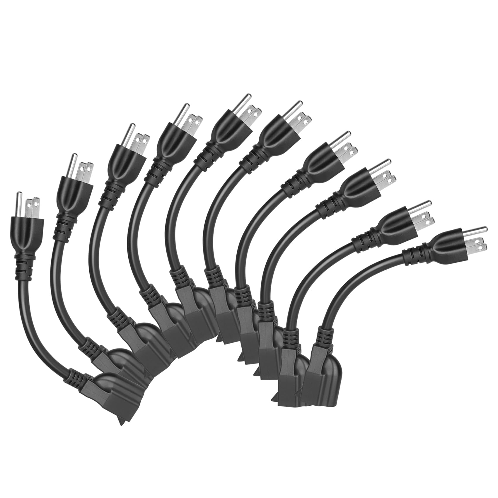Kunlun 10 Pack Short Extension Cord, 3 Prong 8 Inch Small Extension Cord Outlet Saver 16Awg/13A For Indoor Outdoor Use, Nema 5 1