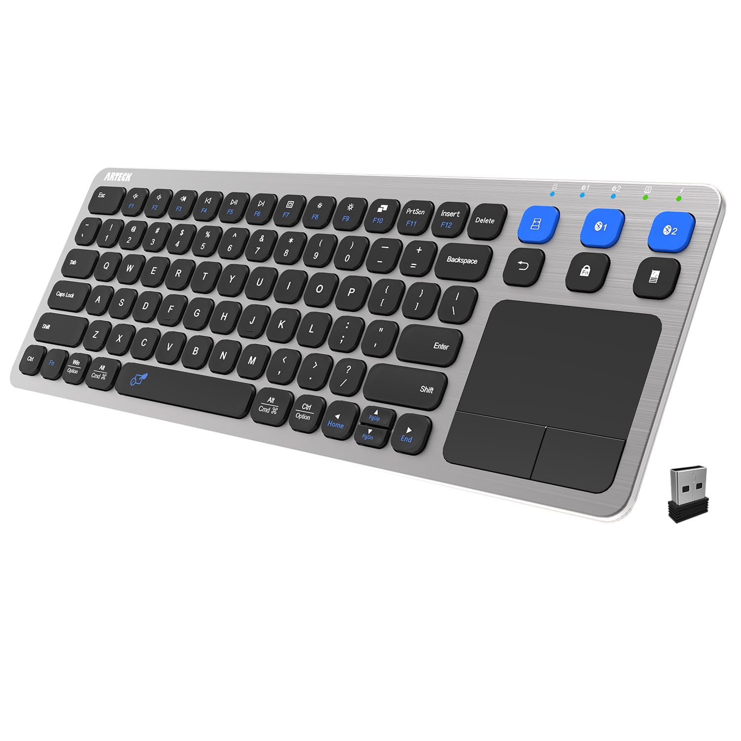 Arteck Universal 2.4G Wireless and Bluetooth Touch TV Keyboard MultiDevice with Easy Media Control and Buildin Touchpad Keyboa