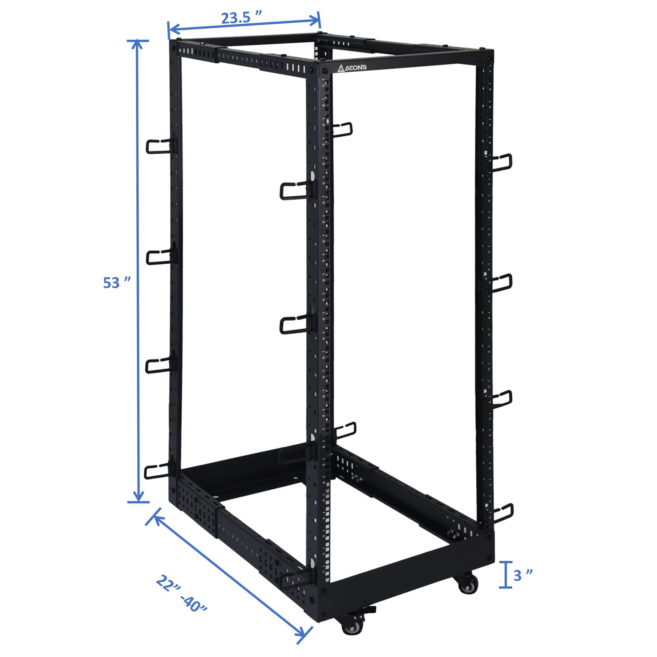 Aeons 27U 4 Post It Open Frame Server Rack 19 Inch Depth Adjustable (22' To 40') Network Equipment Av Gear W/Casters And Cable Management