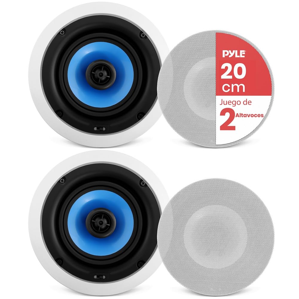 Pyle Home 2-Way In-Wall In-Ceiling Speaker System - Dual 8 Inch 300W Pair of Ceiling Wall Flush Mount Speakers w/ 1 Silk Dome Tw