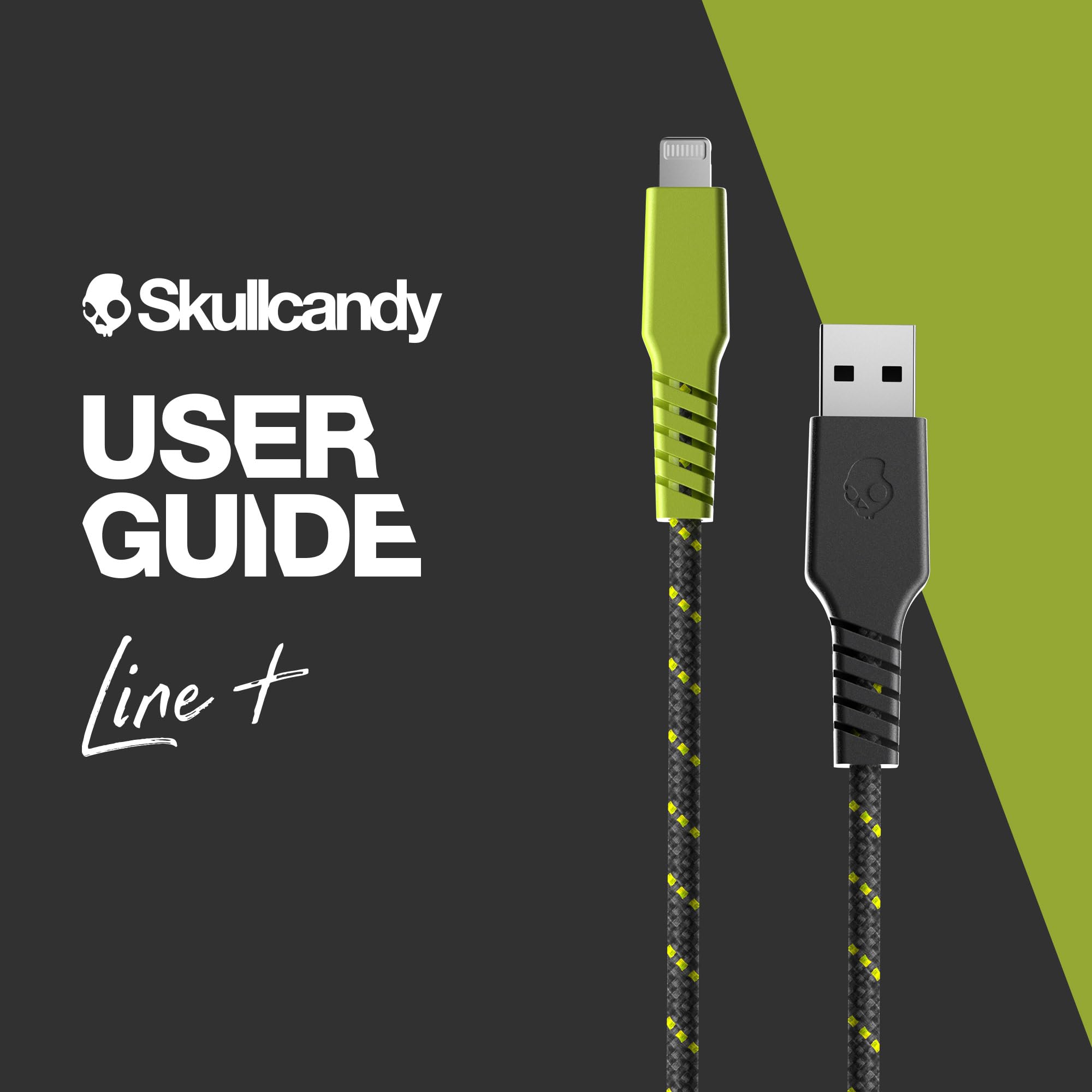 Skullcandy Line+ Braided Lightning Cable, 15W Usb A To Lightning Charger Cable And Sync Cable For Iphone/Pro/Max, 6Ft   Grey/Yel