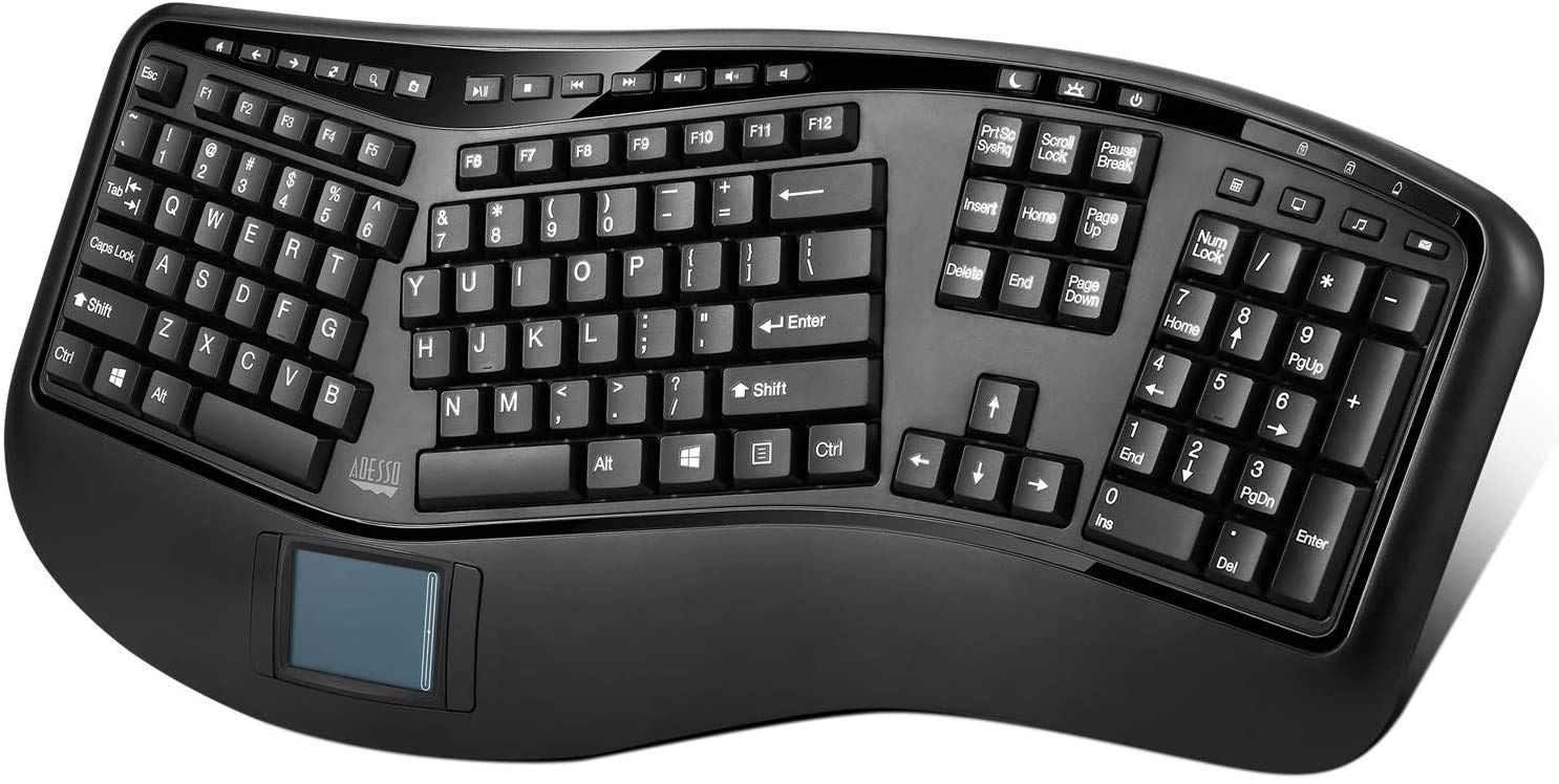 Adesso 2.4Ghz Wireless Tru Form Media 3D Ergonomic Touchpad Keyboard With Sp, Black