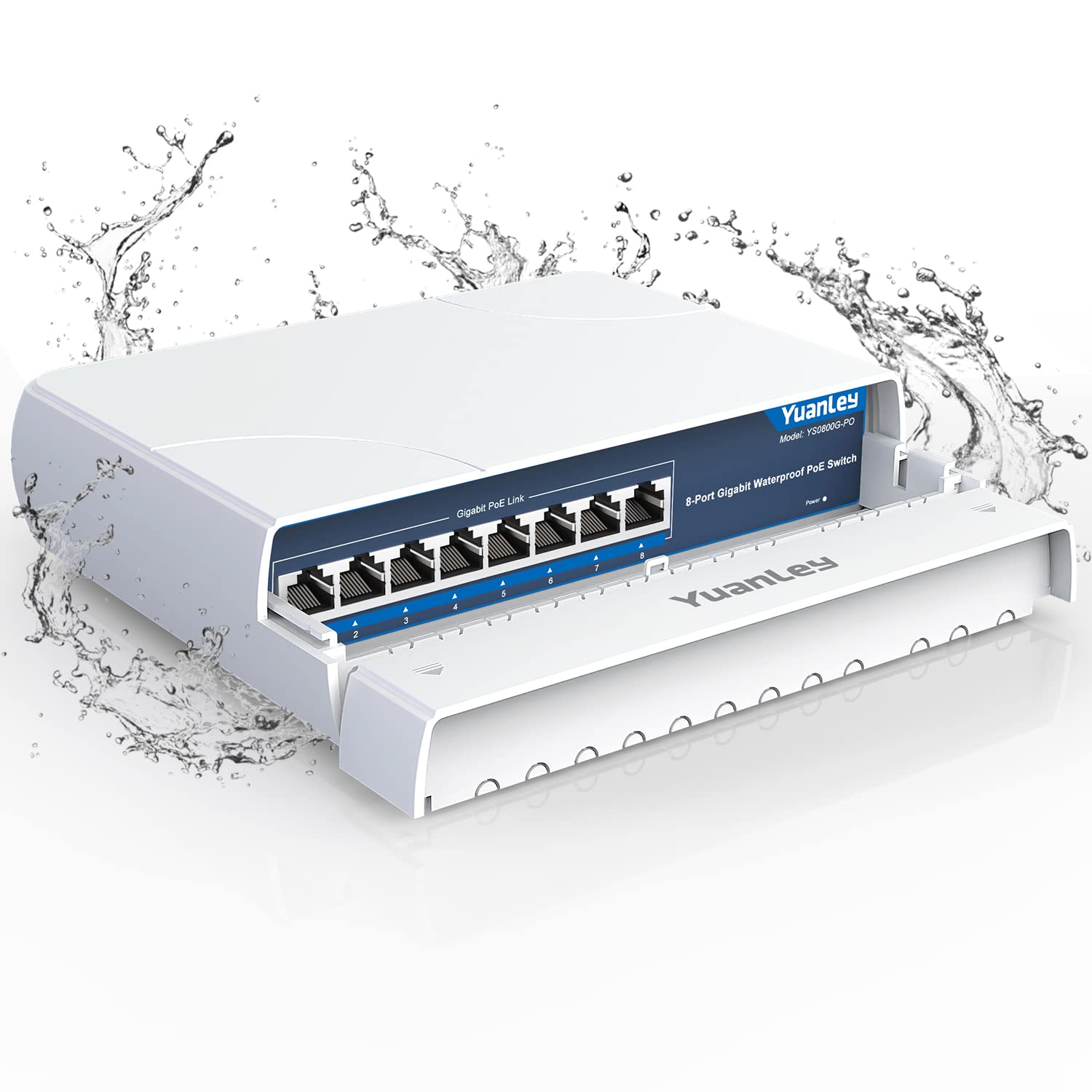 Yuanley 8 Port Poe Switch Gigabit  Waterproof Outdoor Ethernet Unmanaged Network Switch 1000Mbps, 120W Built In Power, Ieee802.3