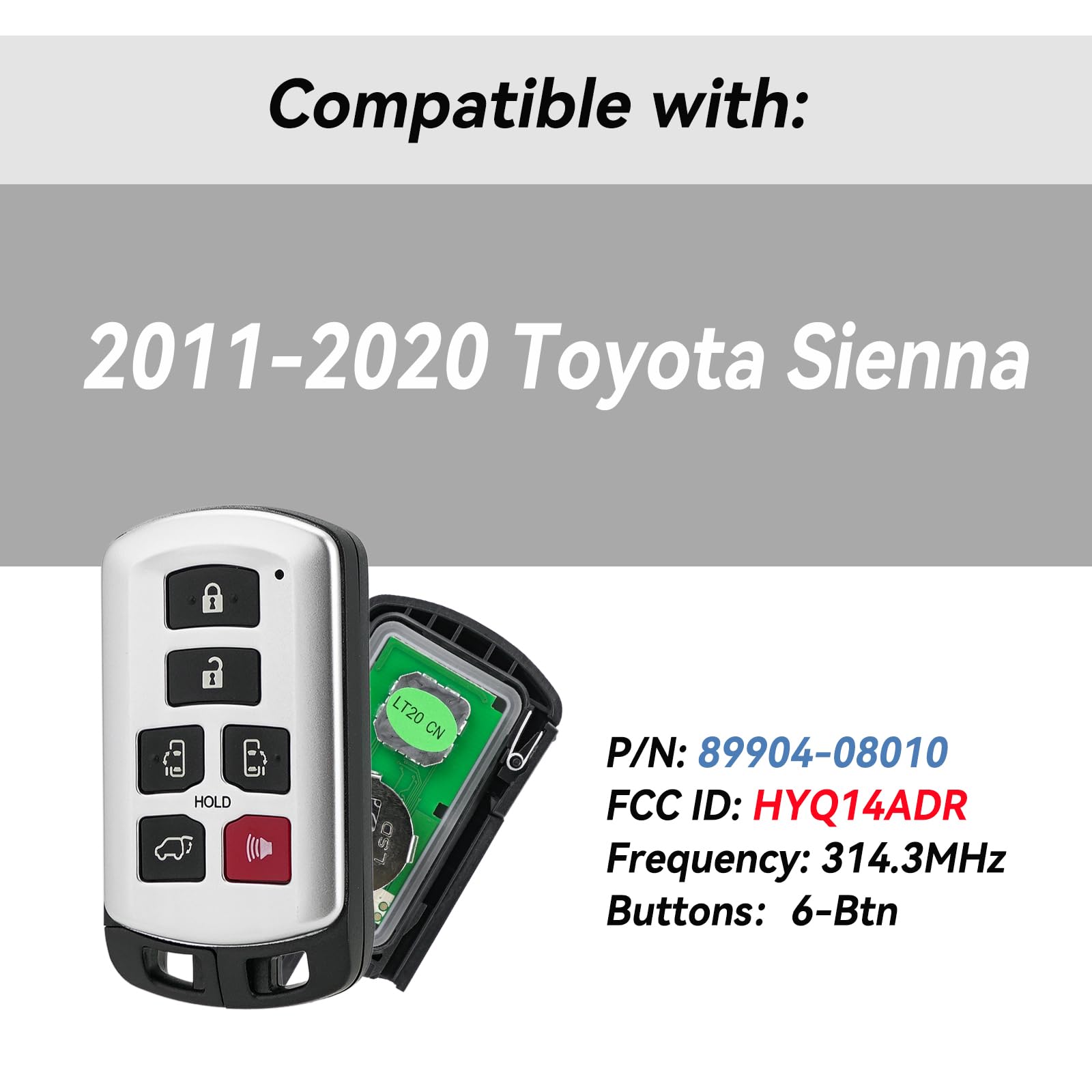 Remote Smart Key Fob Replacement Kit For Toyota Sienna 2011 2012 2013 2014 2015 2016 2017 2018 2019 2020 Keyless Entry Remote Co