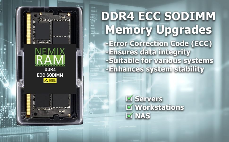 Nemix Ram 32Gb (2X16Gb) Ddr4 2666Mhz Pc4 21300 2Rx8 1.2V Cl19 260 Pin Ecc Unbuffered Sodimm Kit Workstation, Nas Memory