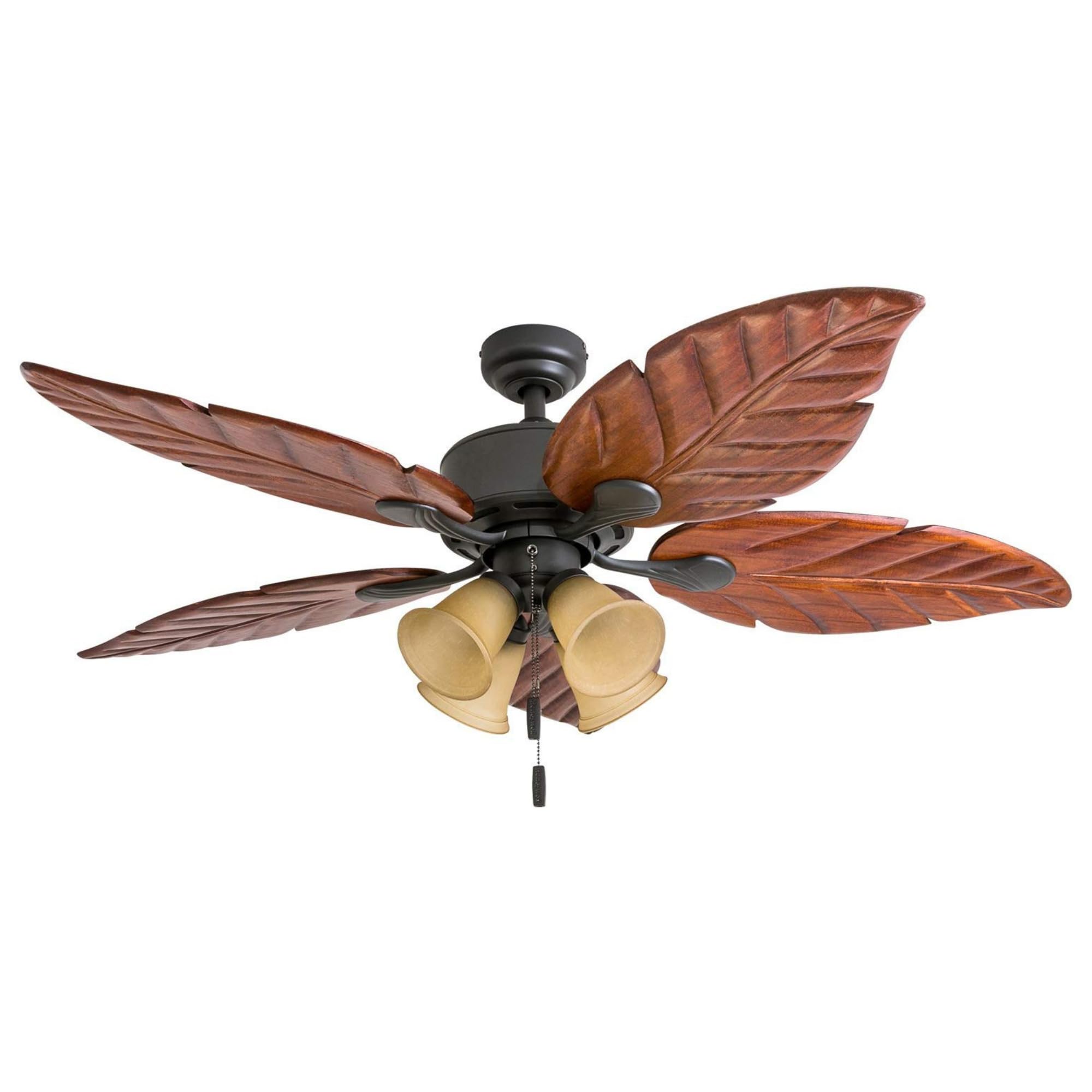 Honeywell Ceiling Fans Royal Palm, 52 Inch Tropical LED Ceiling Fan with Light, Pull Chain, Three Mounting Options, Hand Carved 