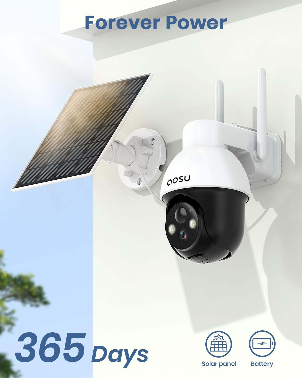 Aosu Solar Camera Security Outdoor   Security Cameras Wireless Outdoor With 360 Panoramic View, Human Auto Tracking, 2K Night Vi