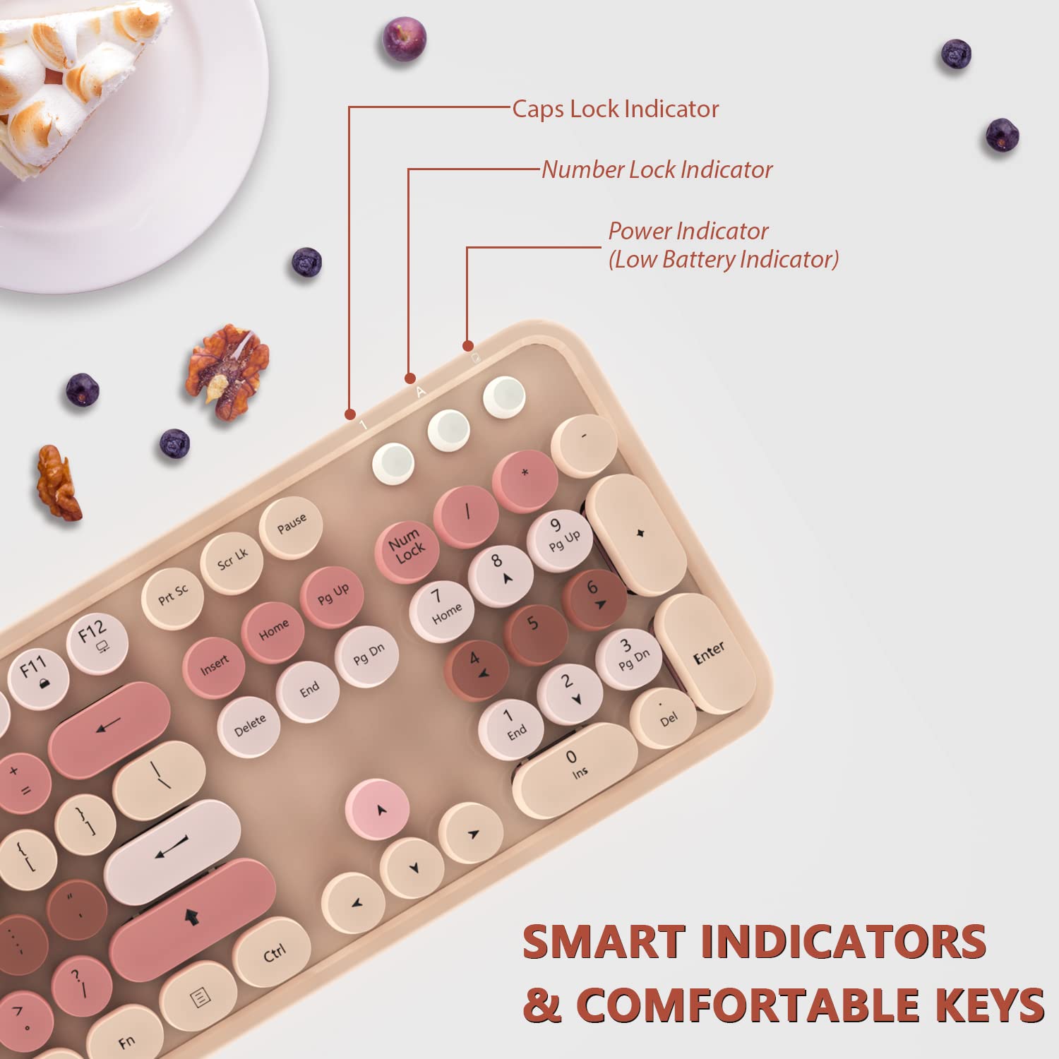 Wireless Keyboard And Mouse, Kootop Cute Keyboard And Mouse, 2.4G Wireless Keyboard With Retro Round Keycap For Pc, Mac, Laptop,