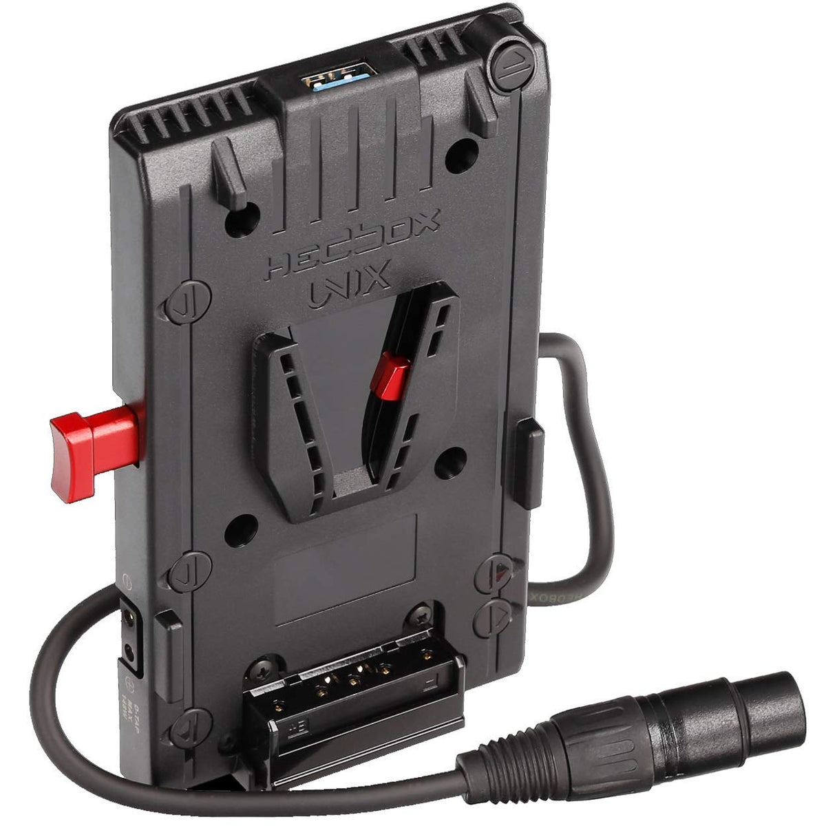 Hedbox Unix 4X V Mount Battery Adapter Power Plate, With 3X D Tap 14.4V/10A And Usb 5V/2.1A, 15''/40Cm Cable With 4 Pin Xlr Conn